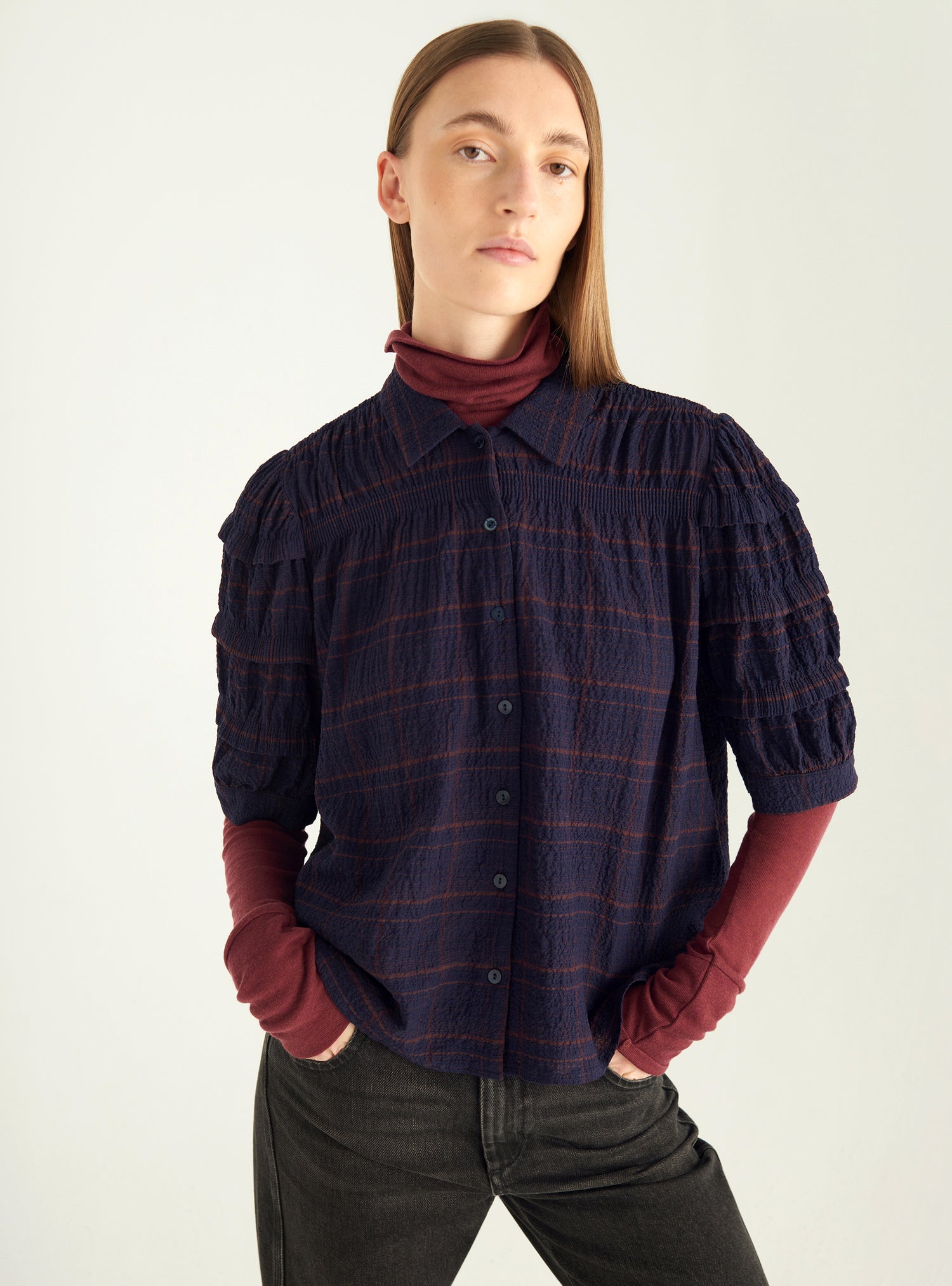 Bluse aus Cloqué mit Karomuster
