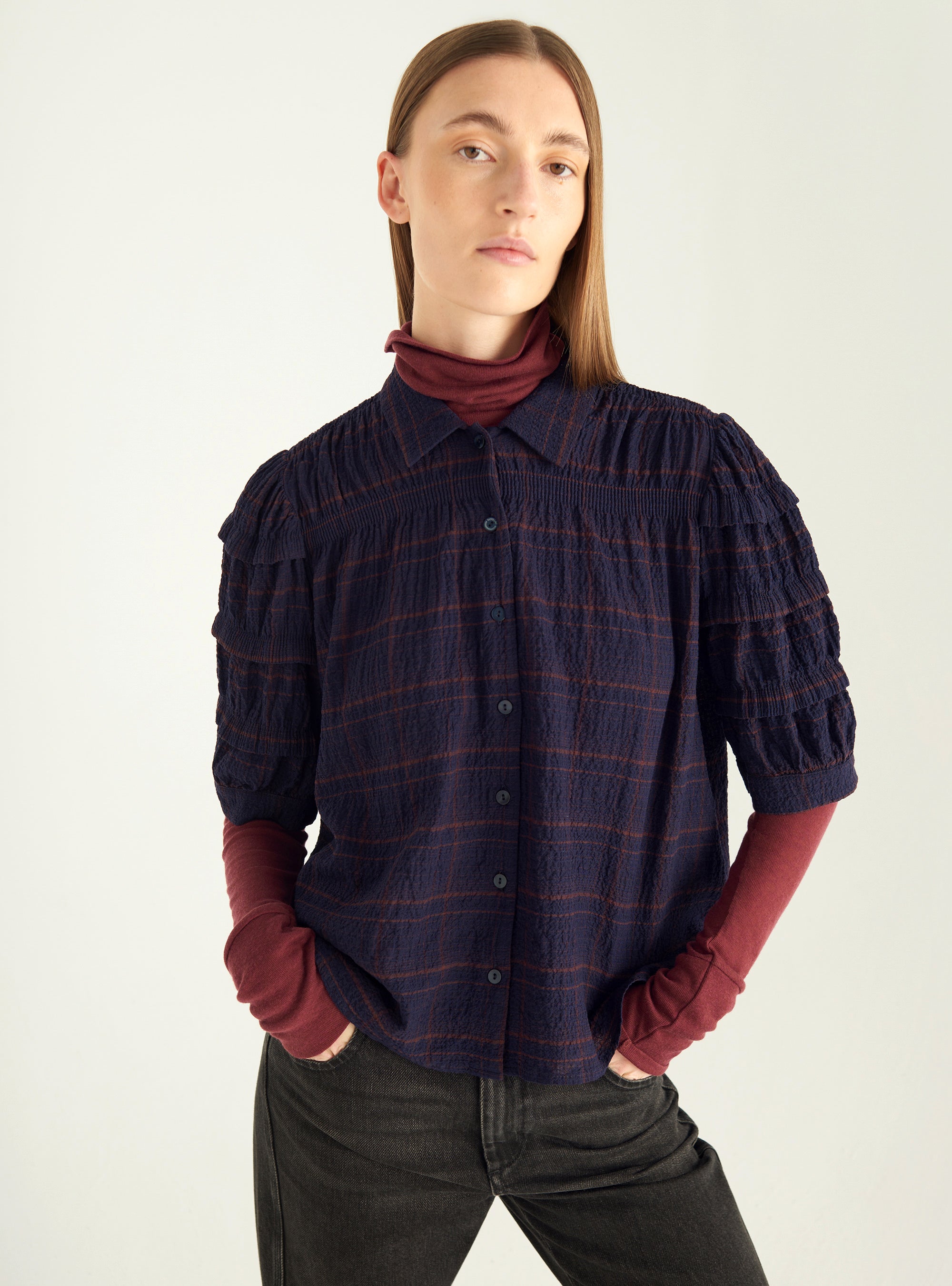 Bluse aus Cloqué mit Karomuster
