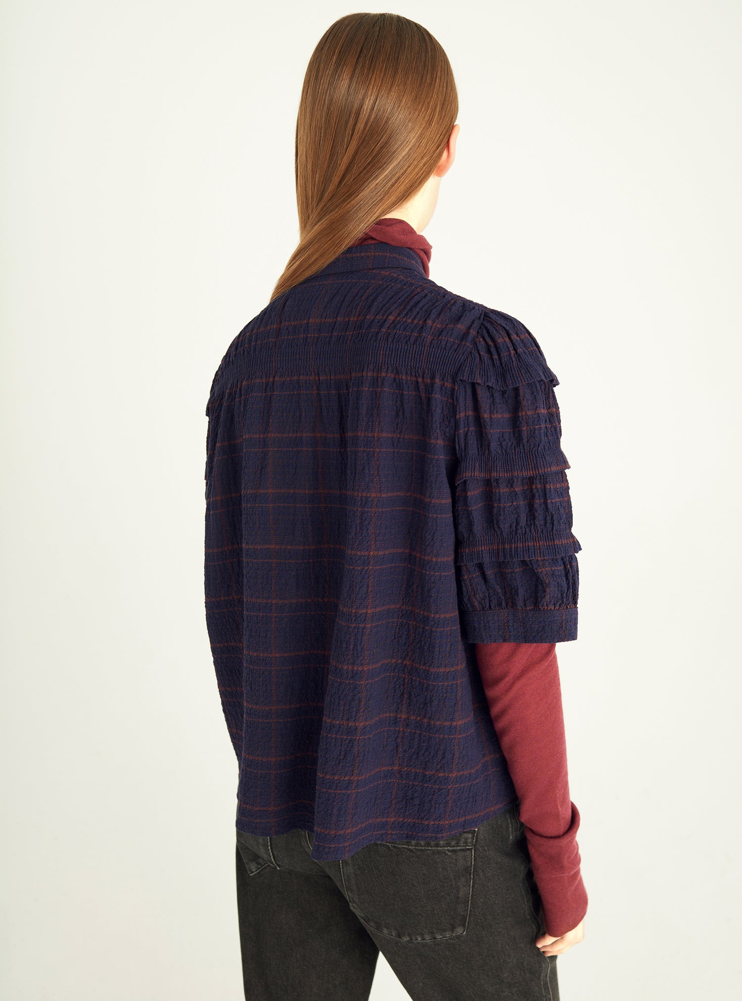 Bluse aus Cloqué mit Karomuster