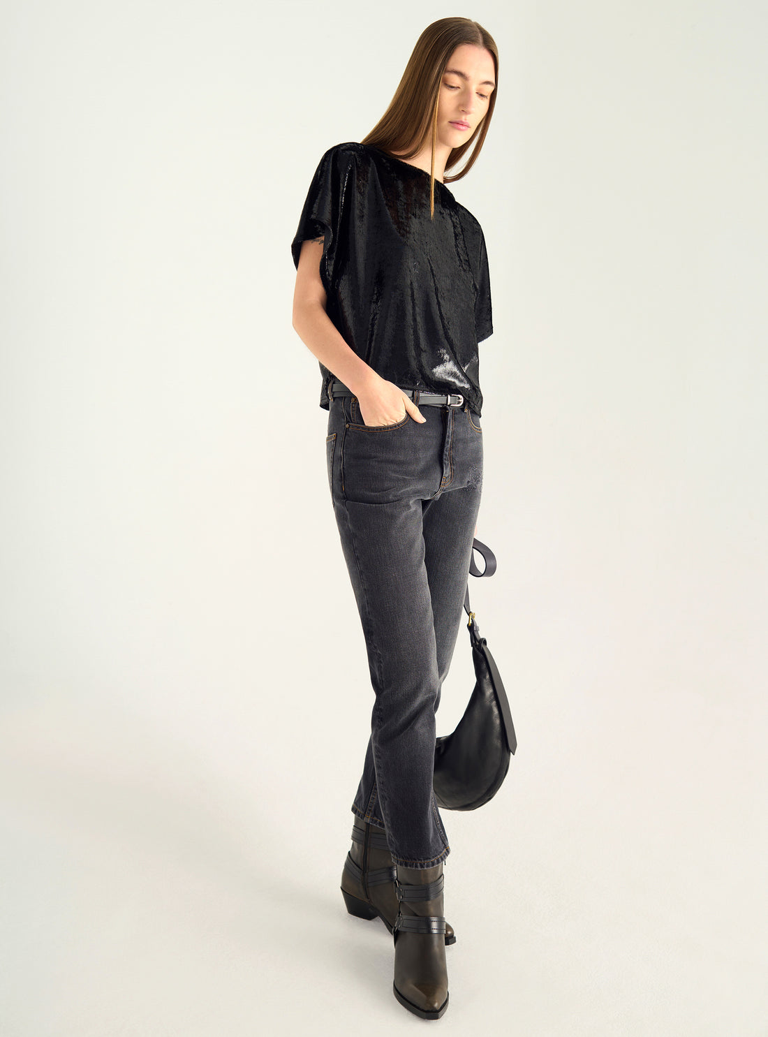 Blouse trapèze en velours fluide
