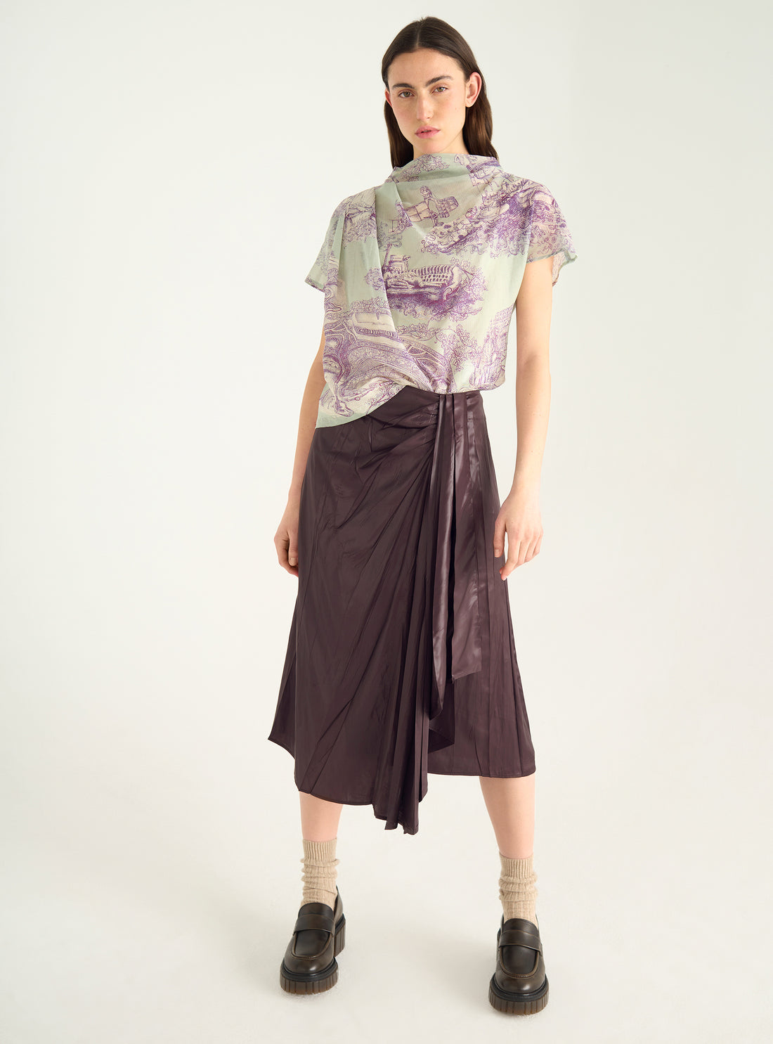 Drapierte Bluse aus Baumwoll-Seiden-Voile