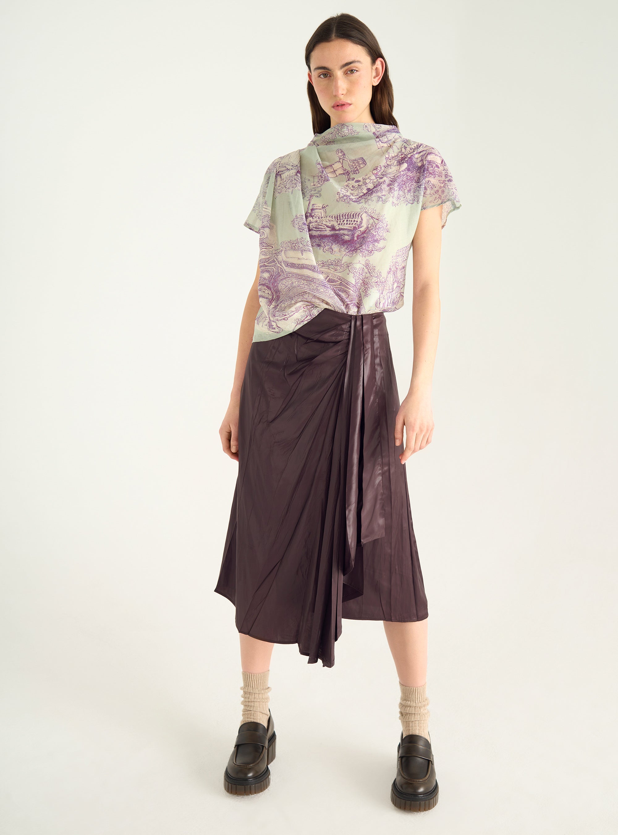 Drapierte Bluse aus Baumwoll-Seiden-Voile