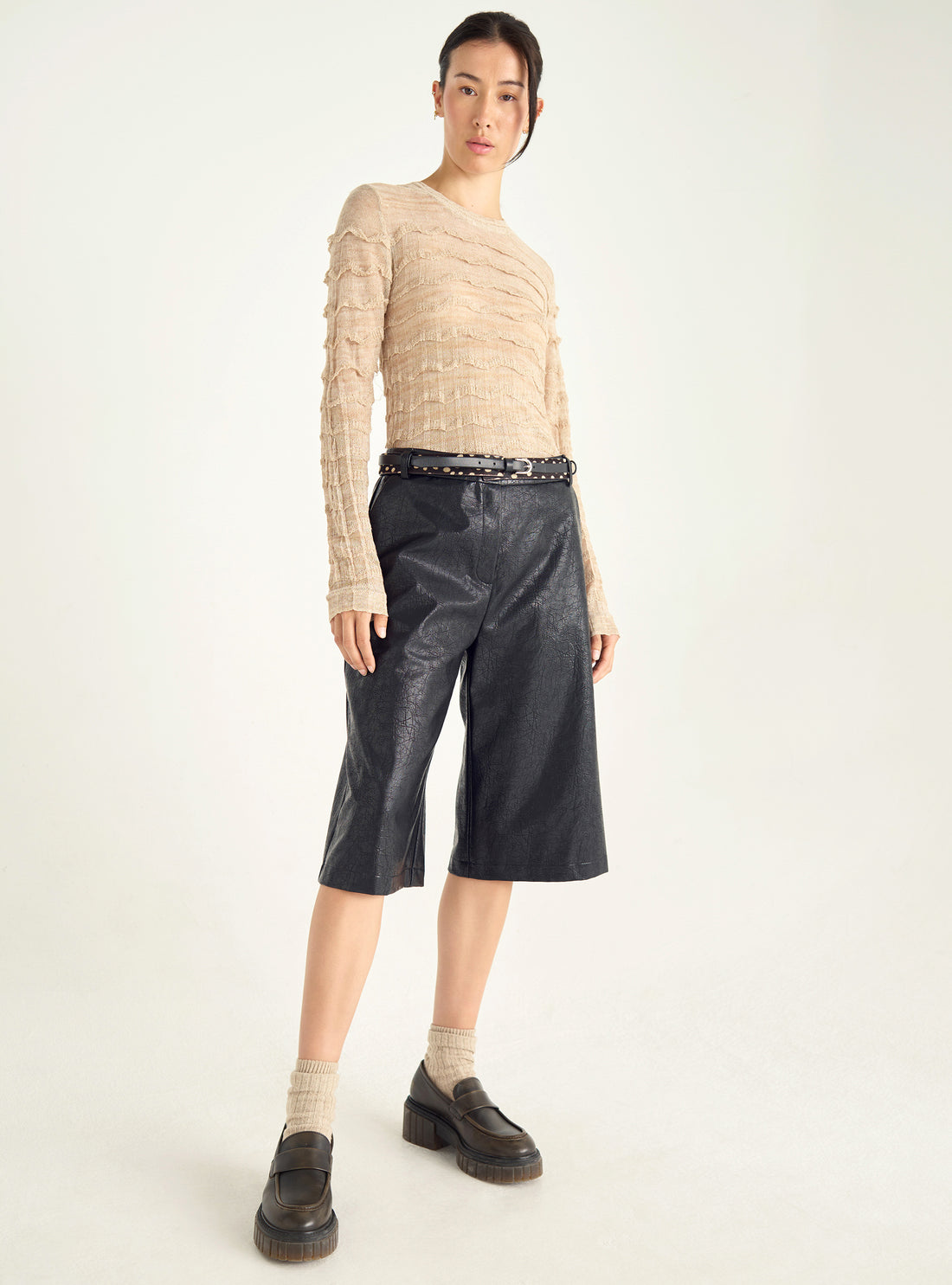 Jupe-culotte en imitation cuir vieilli