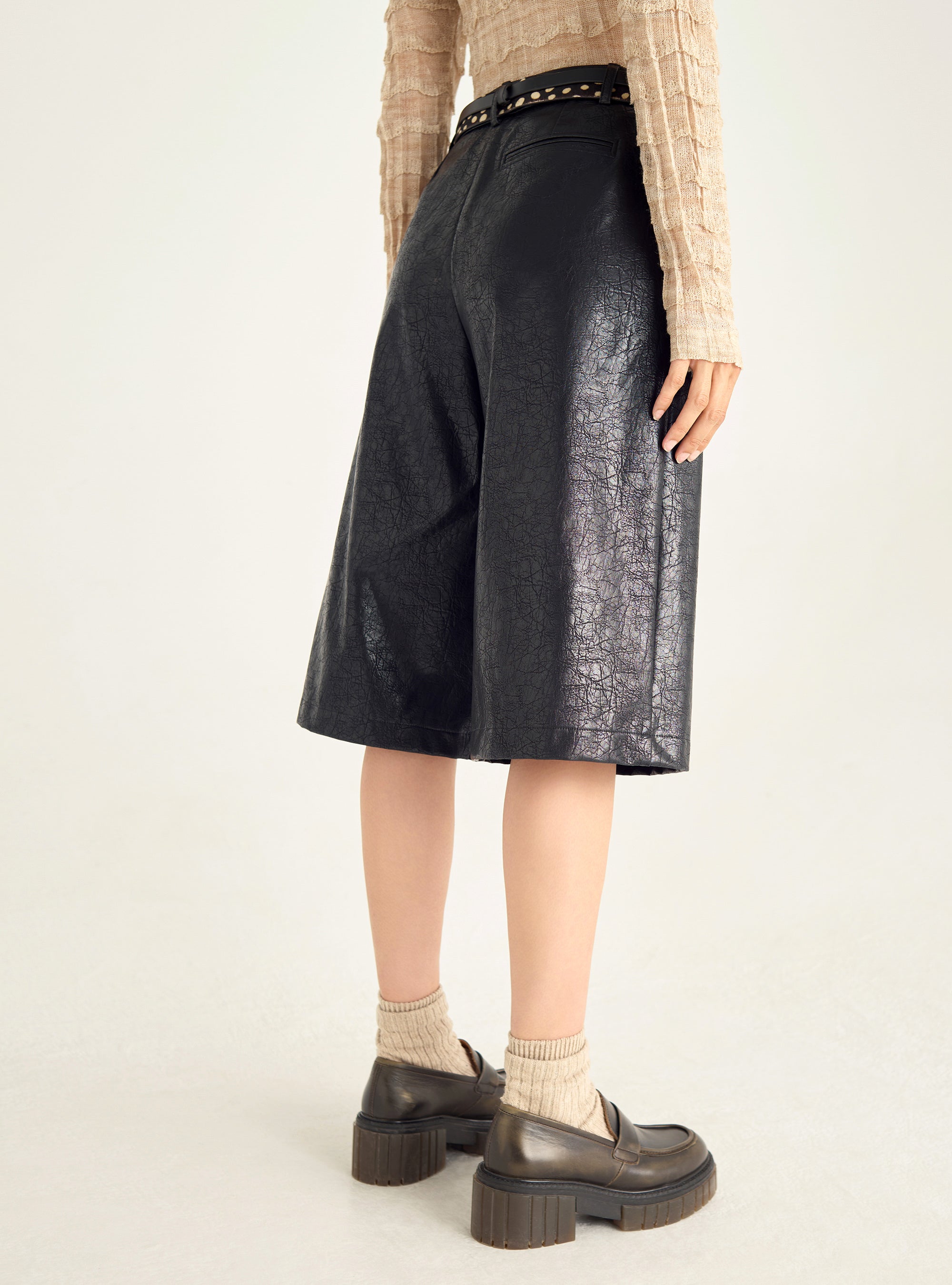 Jupe-culotte en imitation cuir vieilli