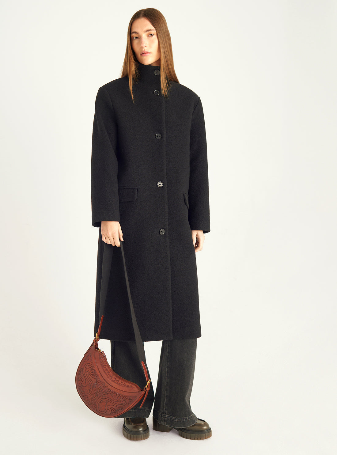 Manteau long en laine bouillie