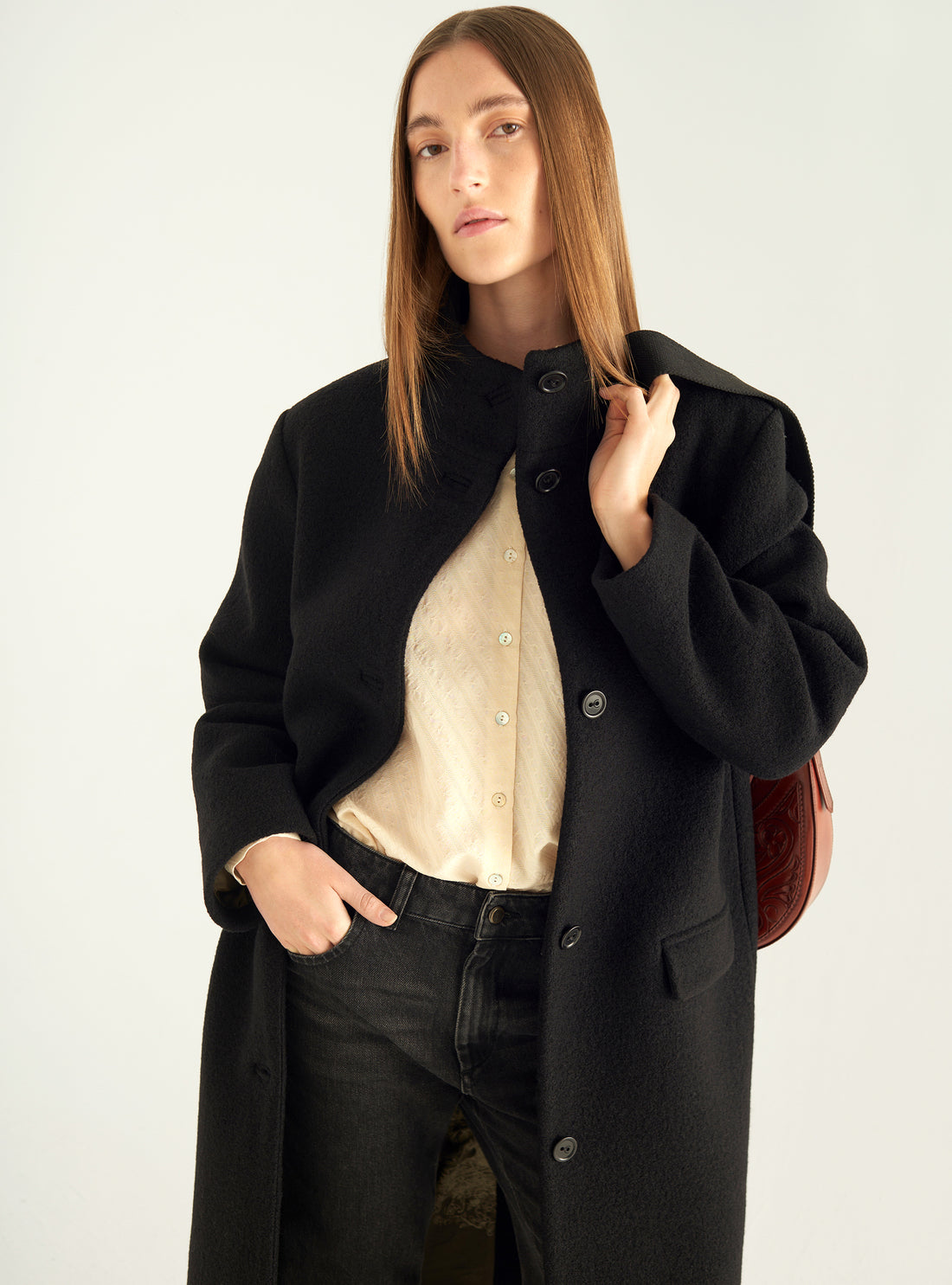 Manteau long en laine bouillie