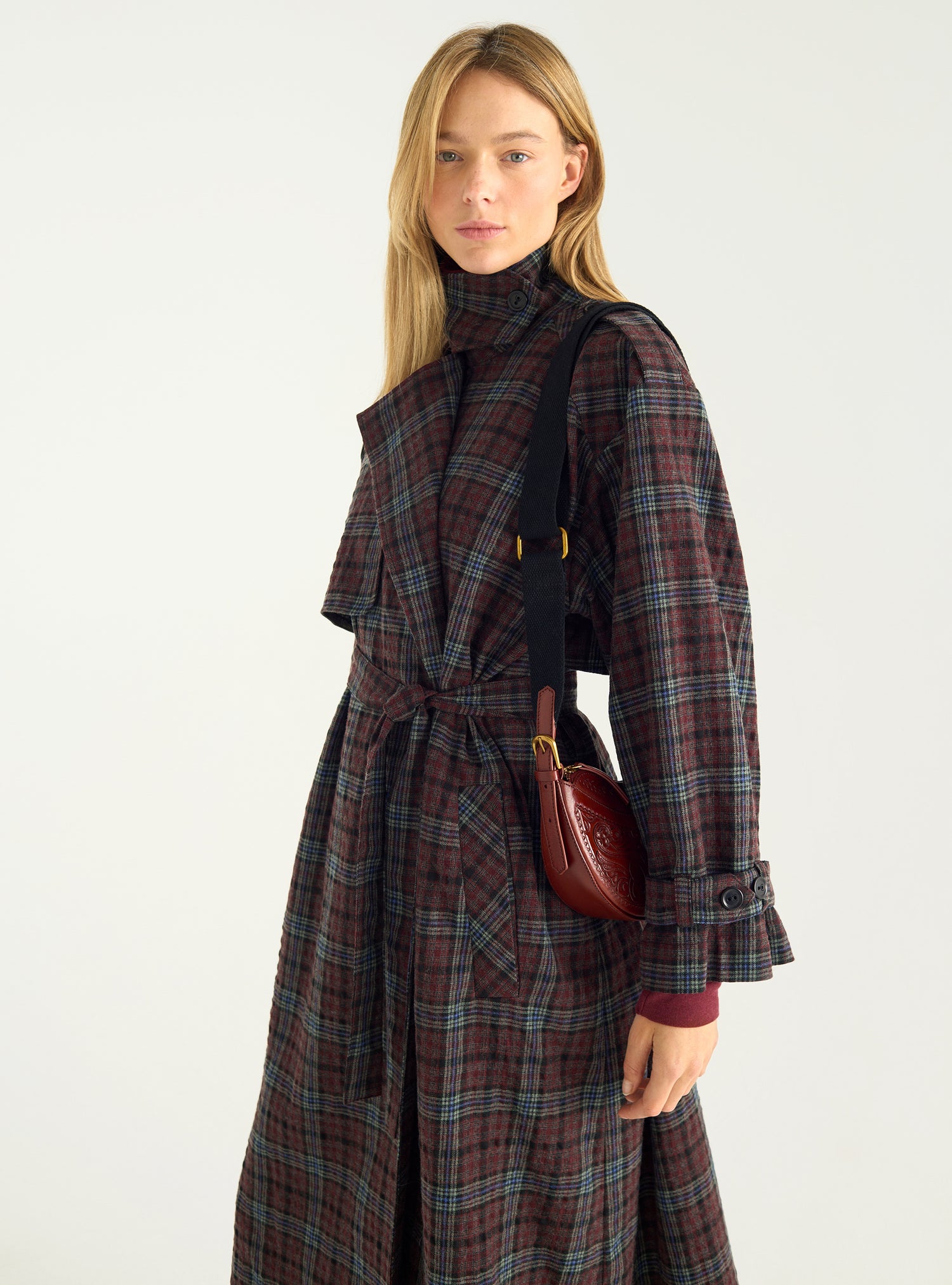 Trench à carreaux en laine &amp; coton