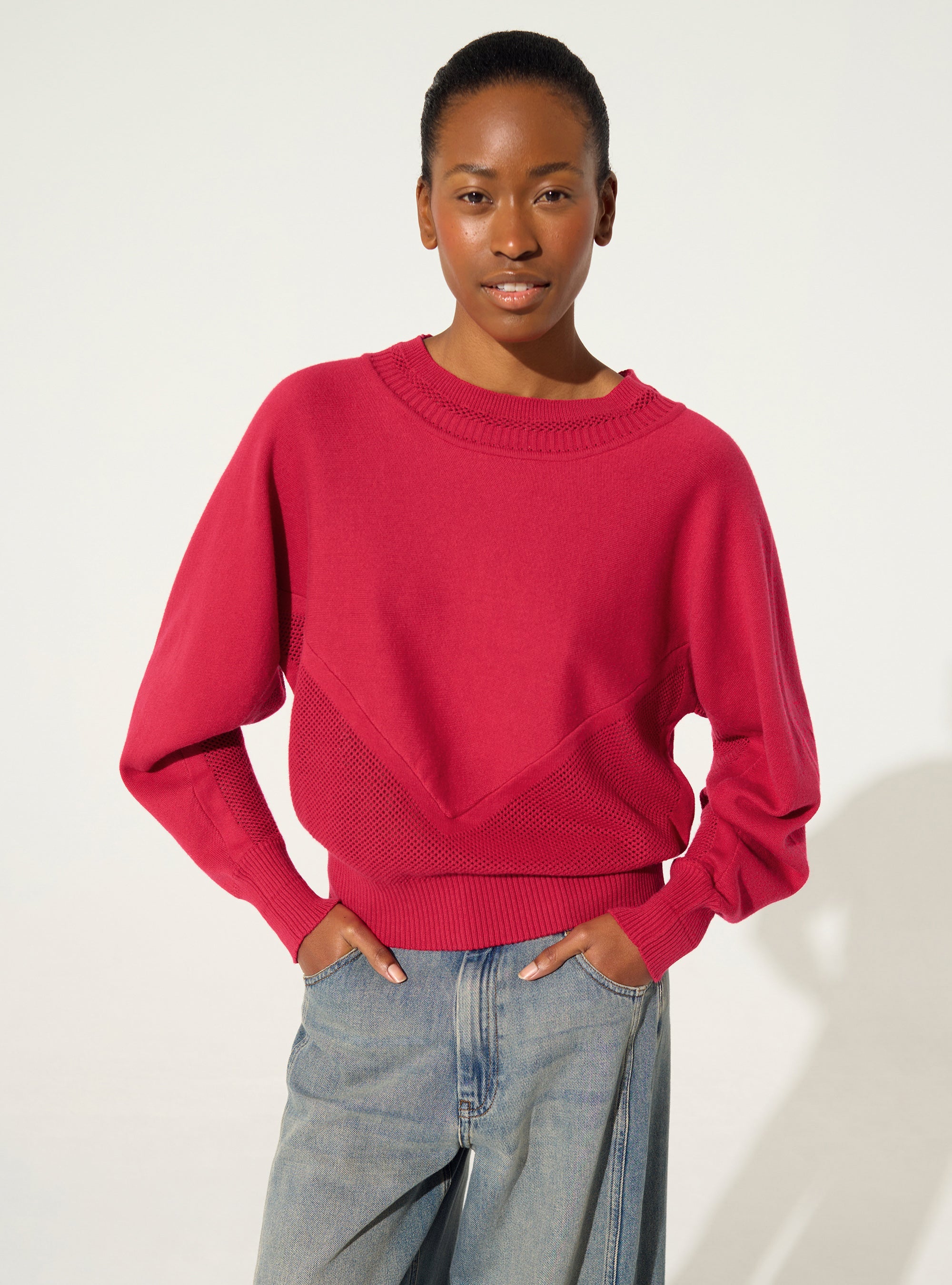 Pull en coton et cachemire rouge