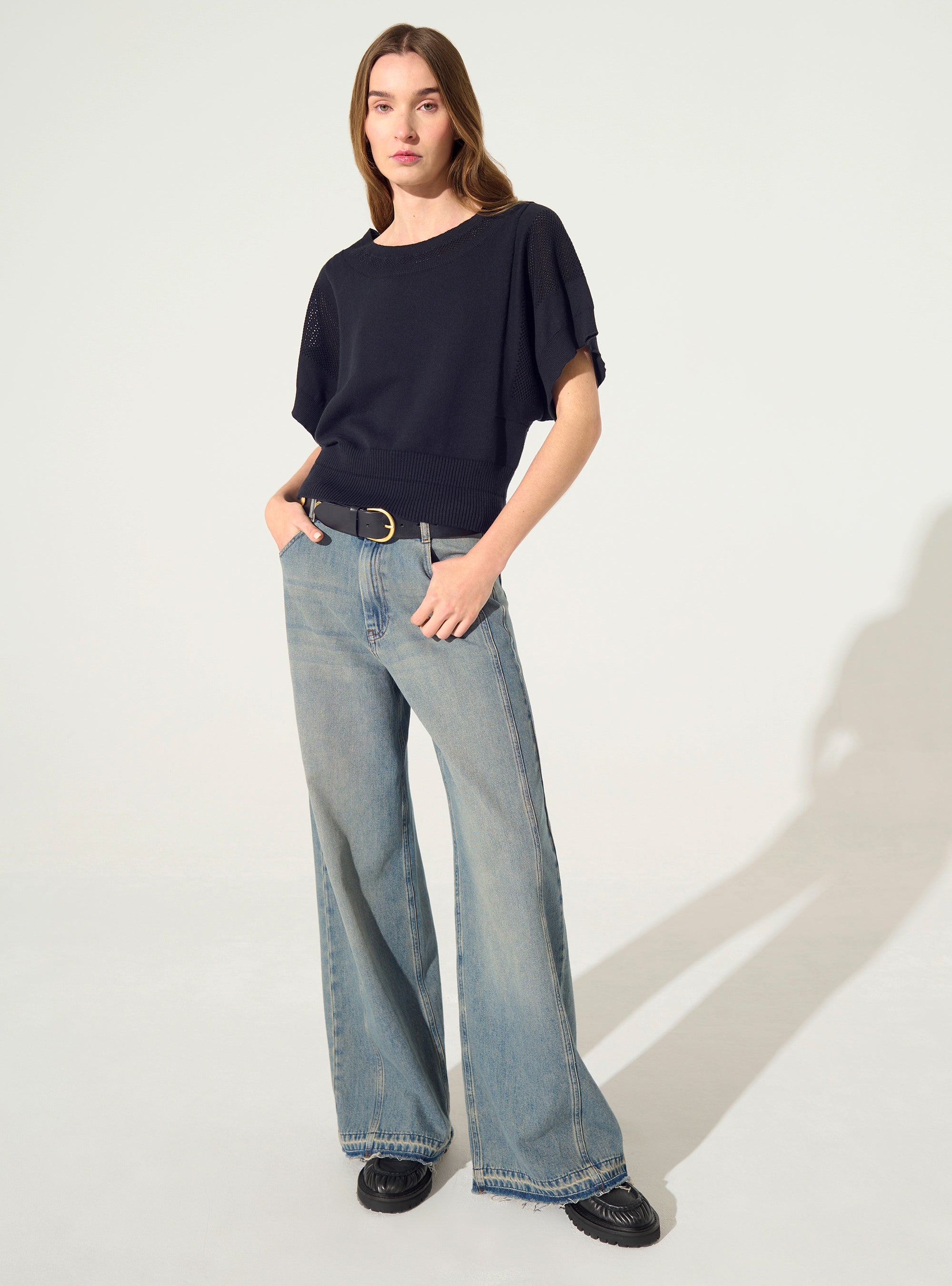 Schwarzer Pullover aus Baumwolle und Kaschmir