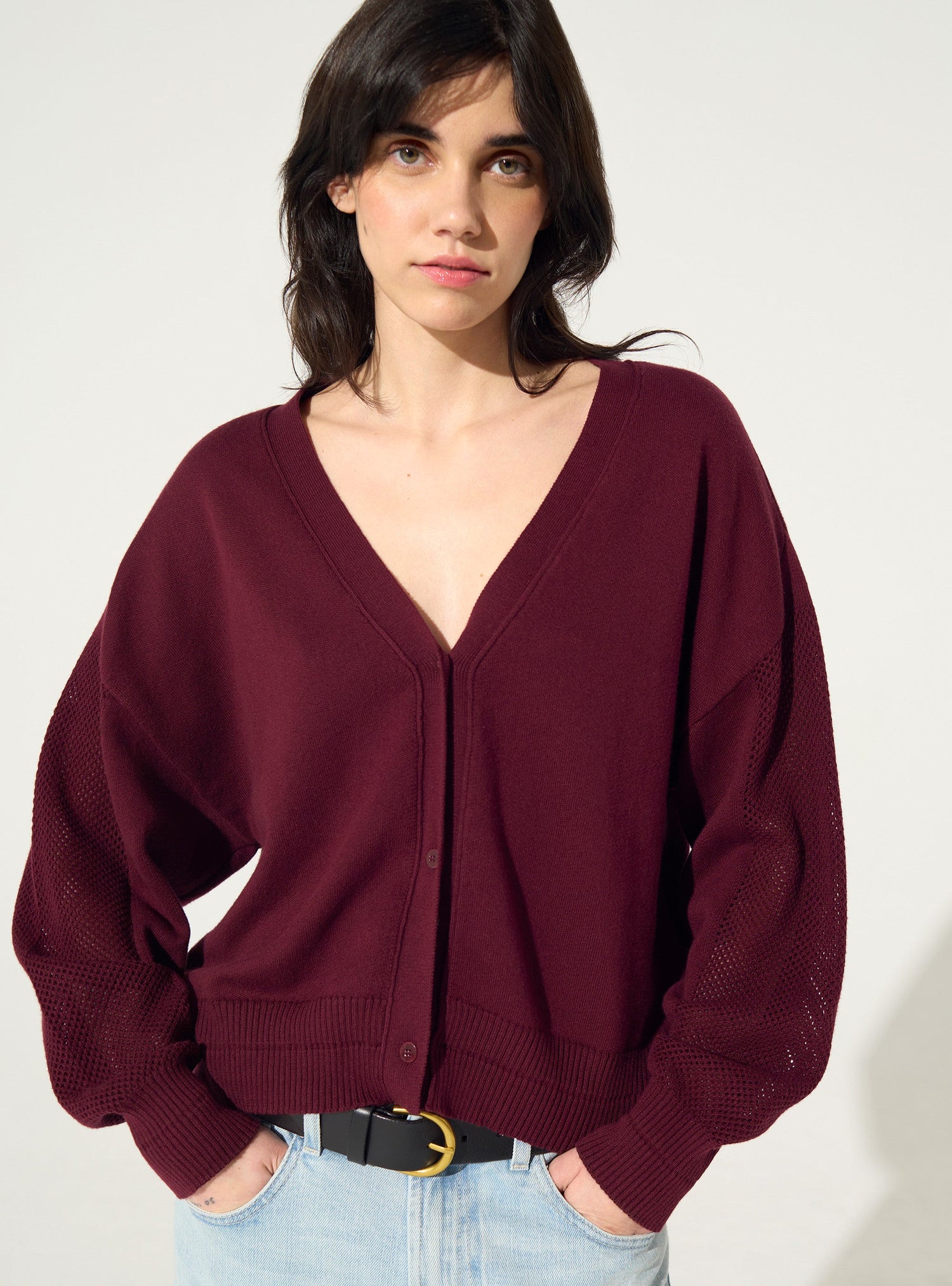 Cardigan en coton et cachemire rouge