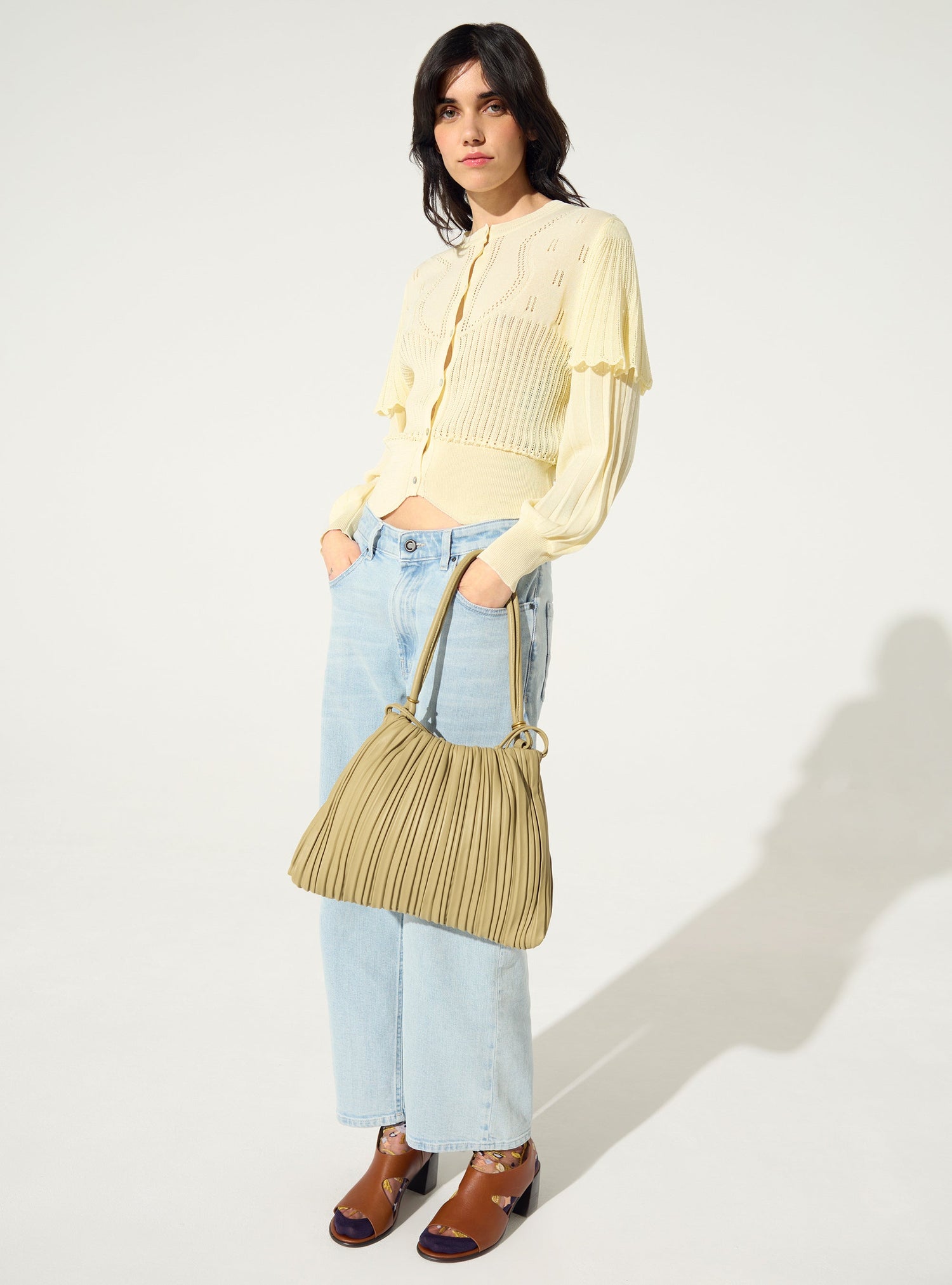 White pleated cardigan