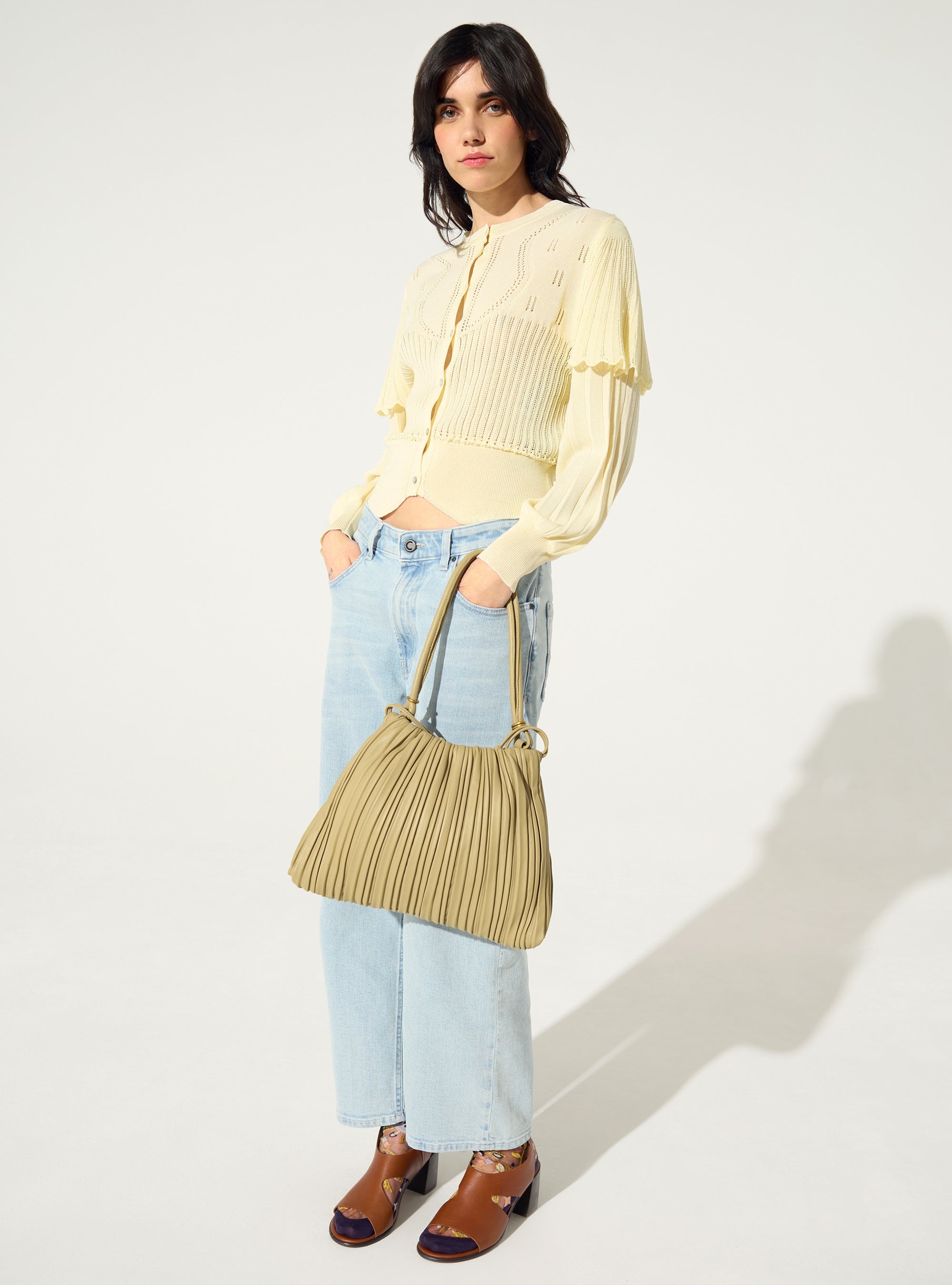 White pleated cardigan