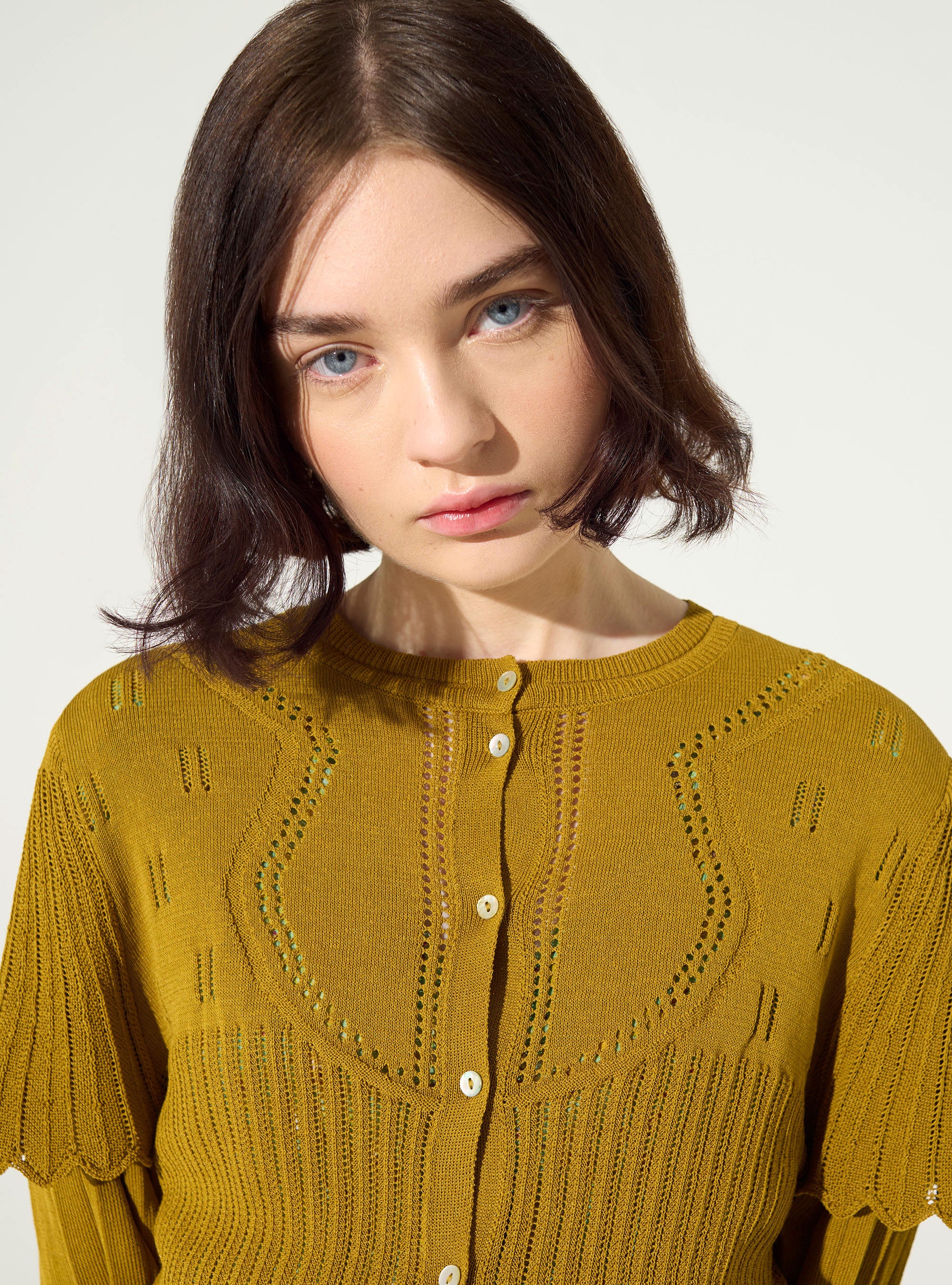 Ochre yellow pleated cardigan – Cotélac