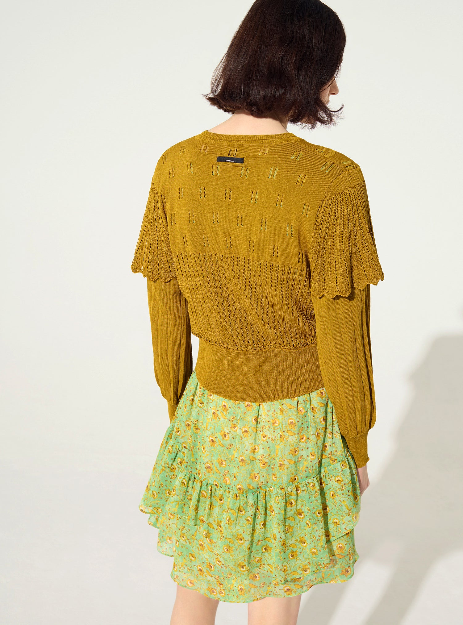 Ochre yellow pleated cardigan