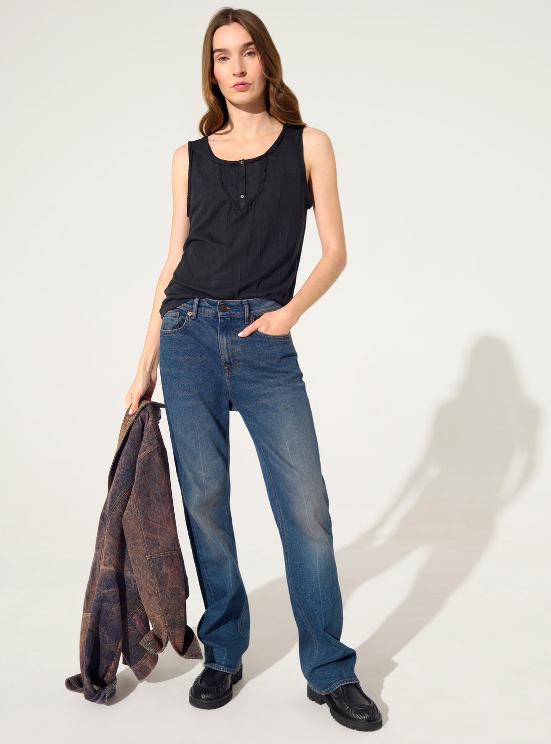 Black pleated fitted tank top