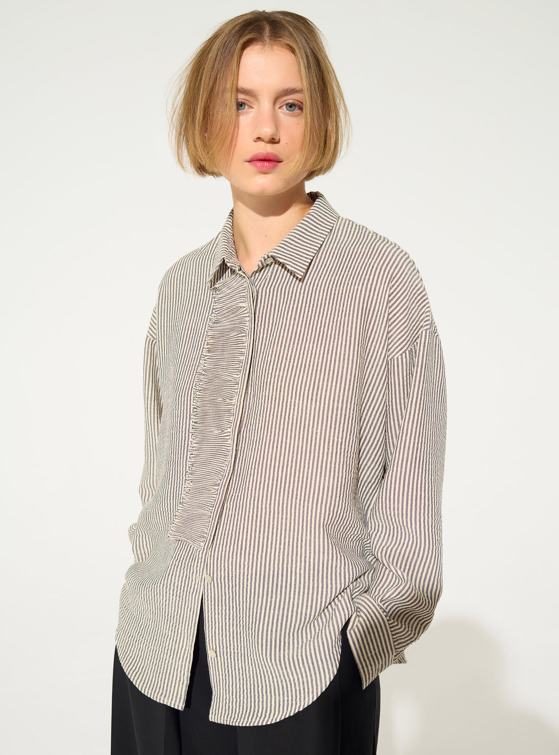 White pleated oversized shirt