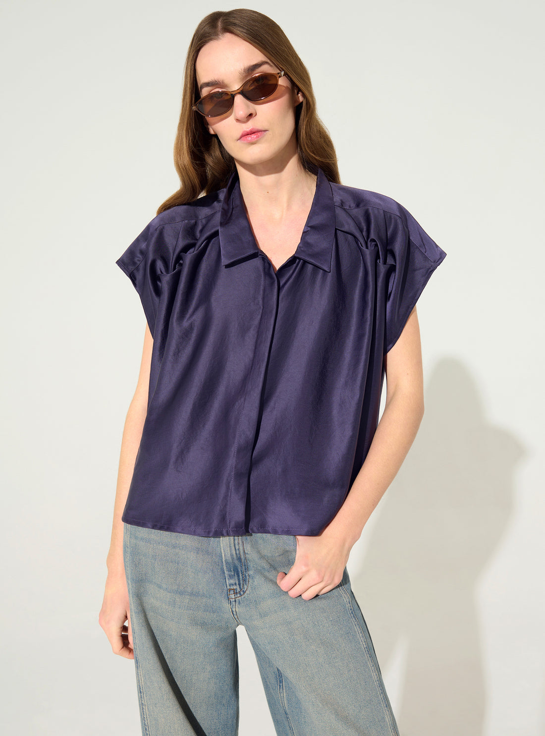 Chemise oversize plissée violet