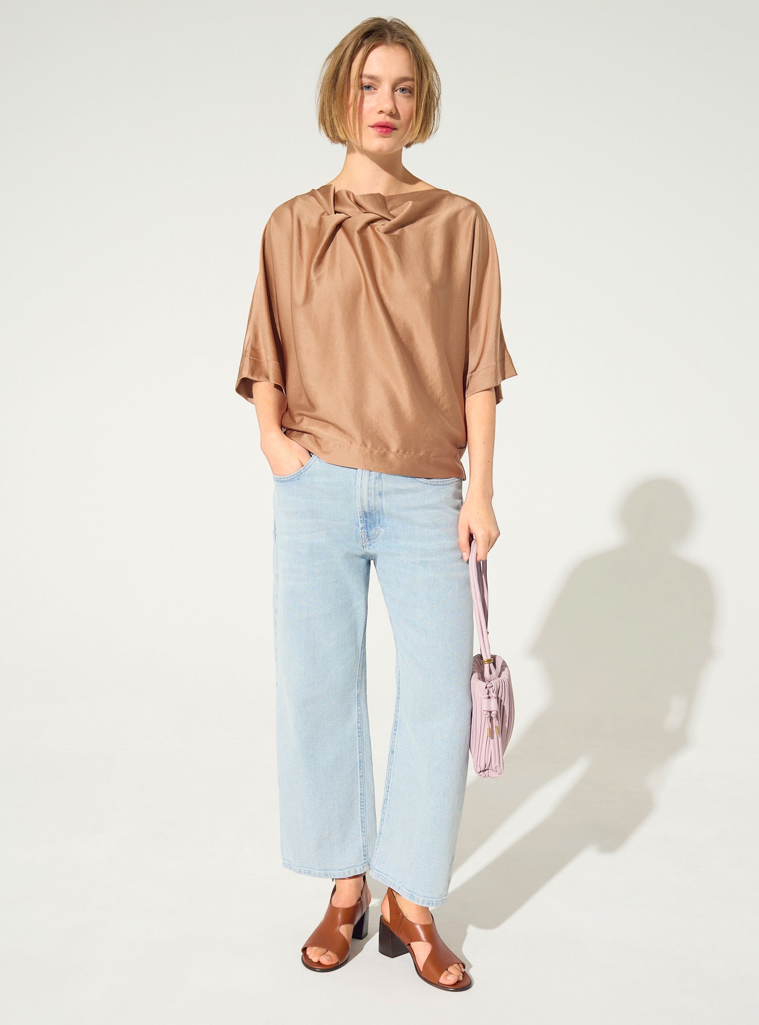 loose pink satin blouse