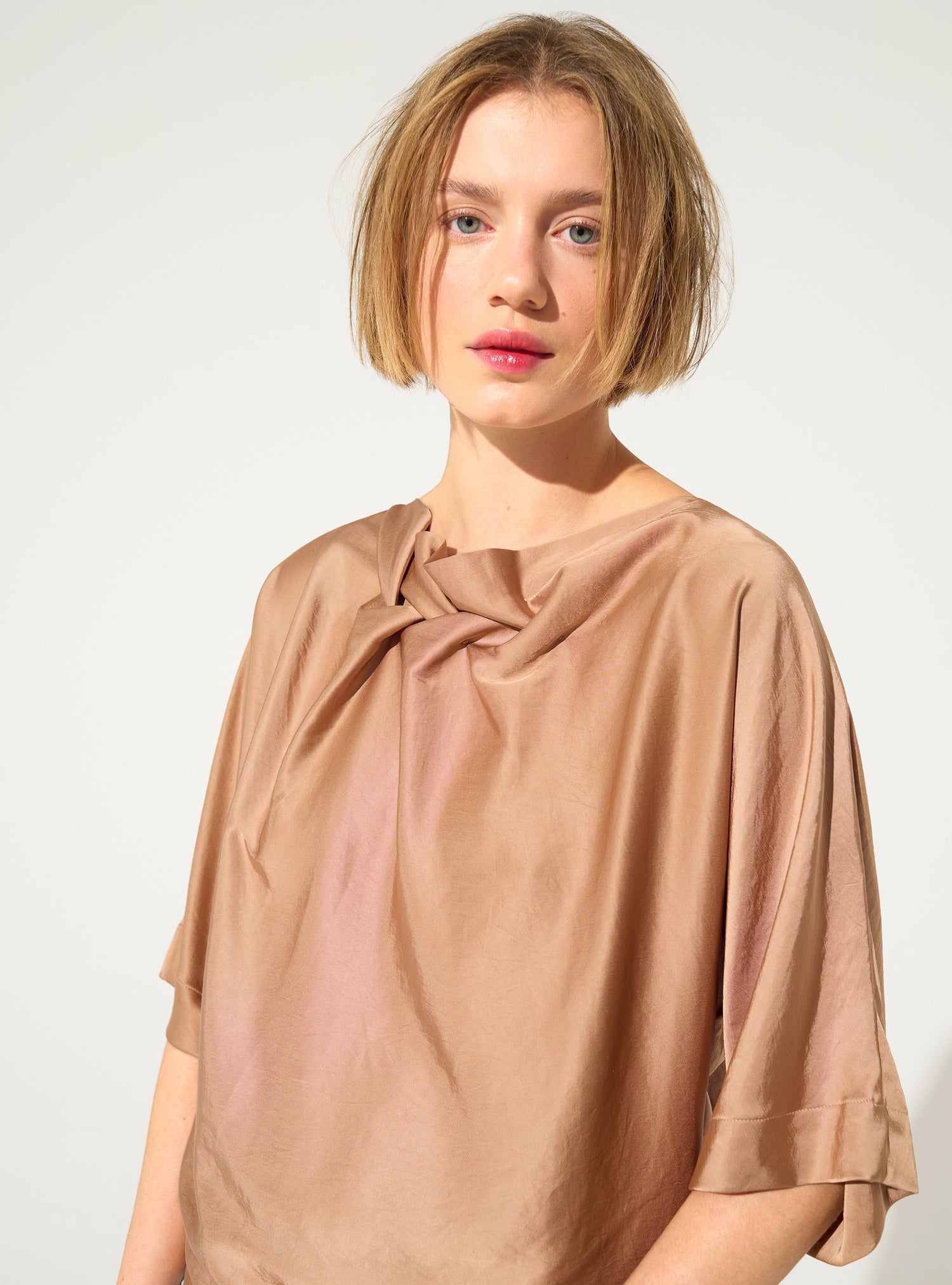 loose pink satin blouse