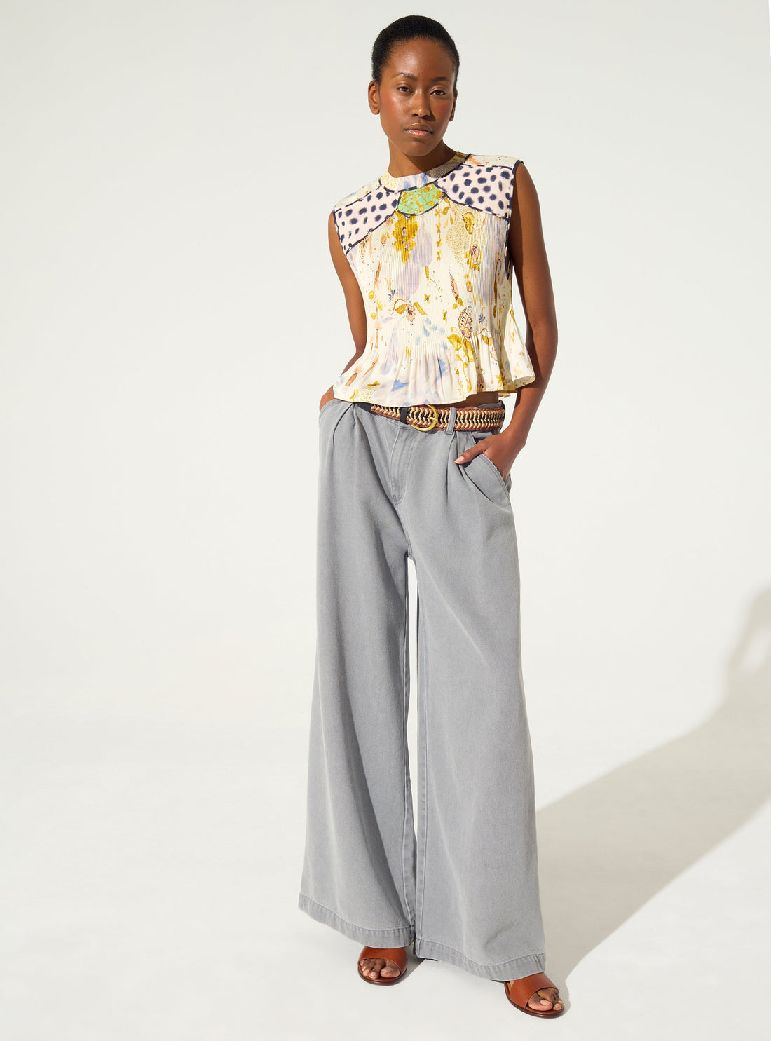 Débardeur ajusté plissé imprimé