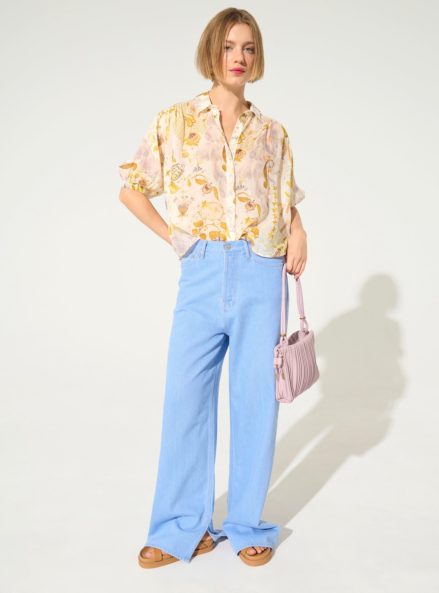 Oversized XXL pleated printed white blouse