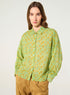 Green printed, pleated, oversized cotton shirt