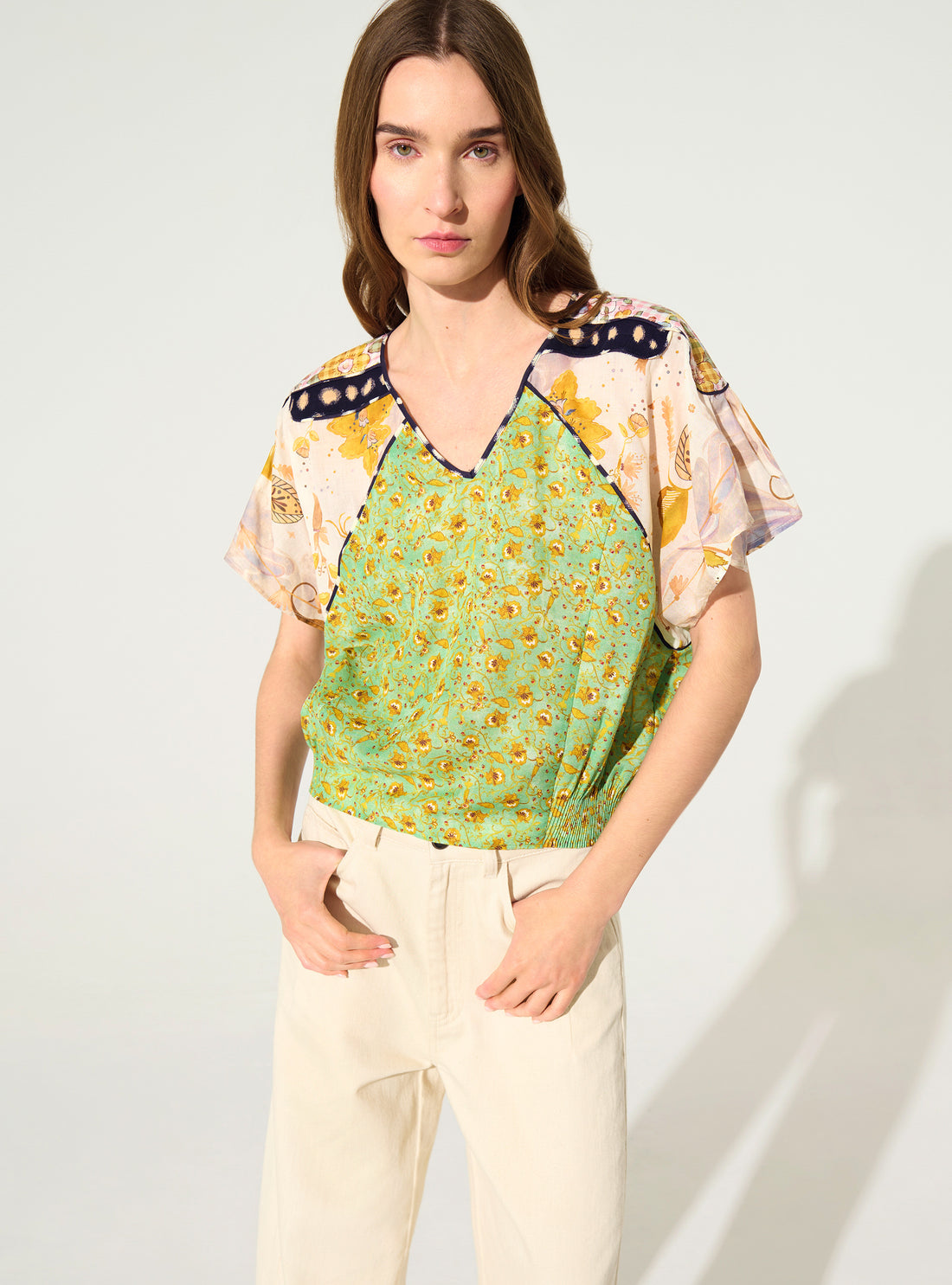 Blouse oversize plissée imprimée vert