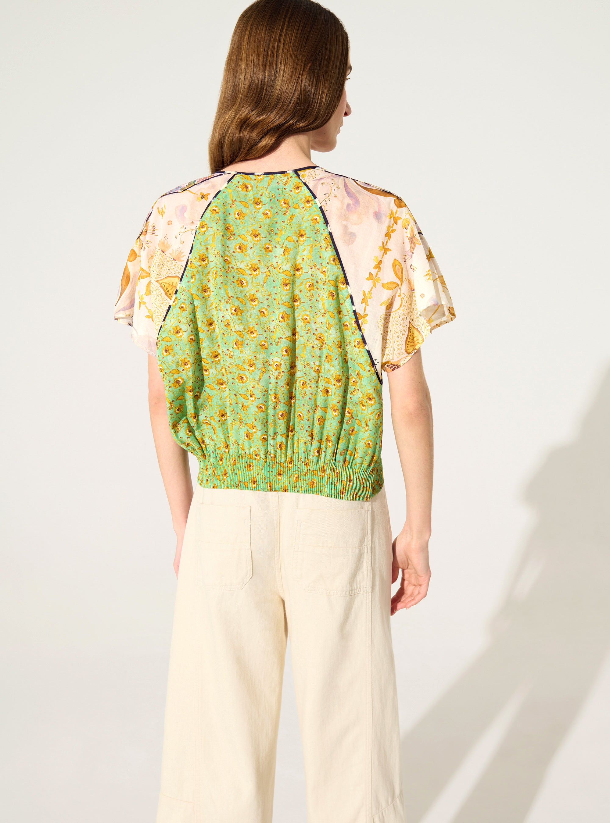 Blouse oversize plissée imprimée vert