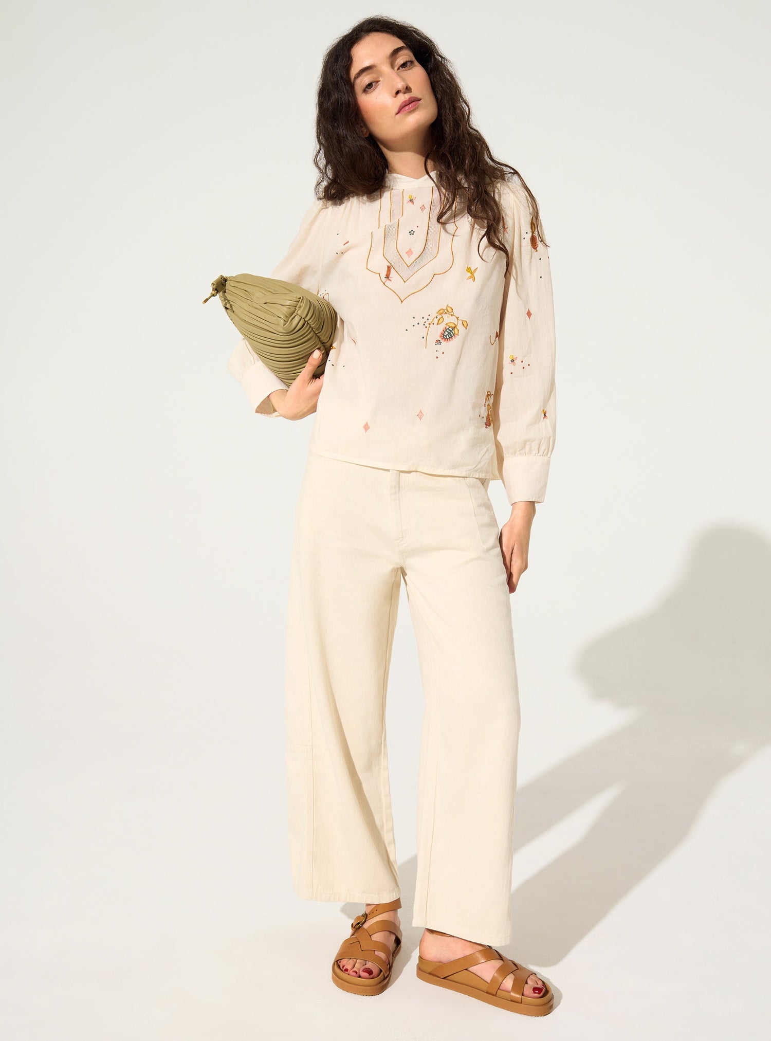 Embroidered blouse in white cotton