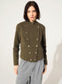 Fitted officer-style jacket in green cotton and linen