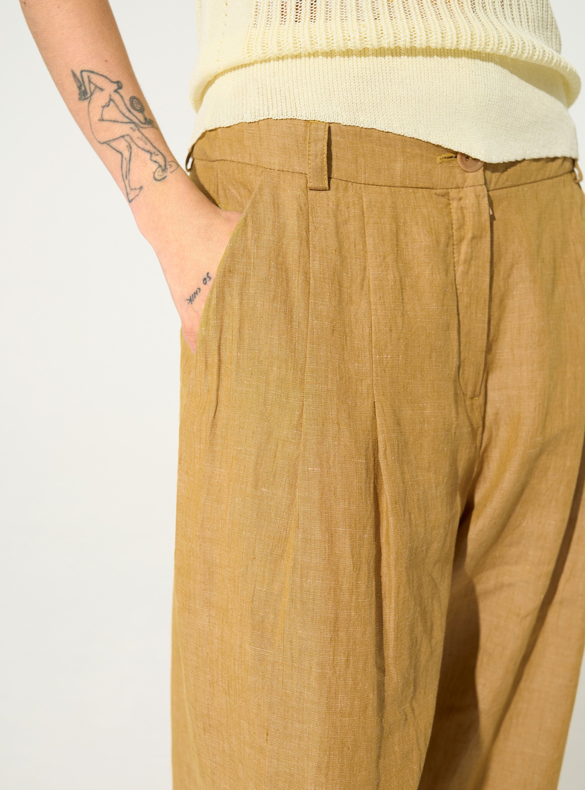 Pantalon en lin et en coton marron