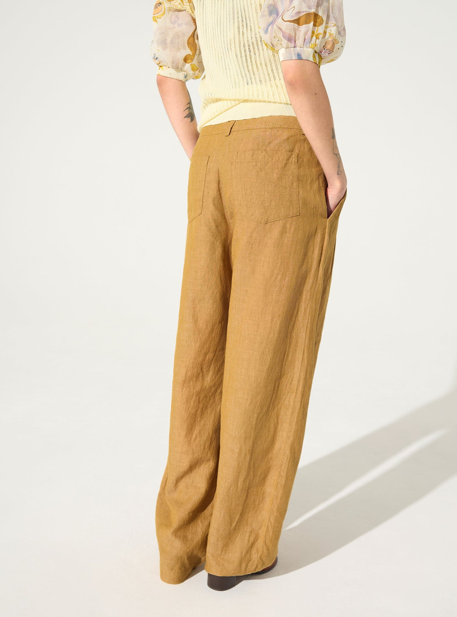 Pantalon en lin et en coton marron
