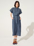 Loose-fitting blue linen and cotton dress