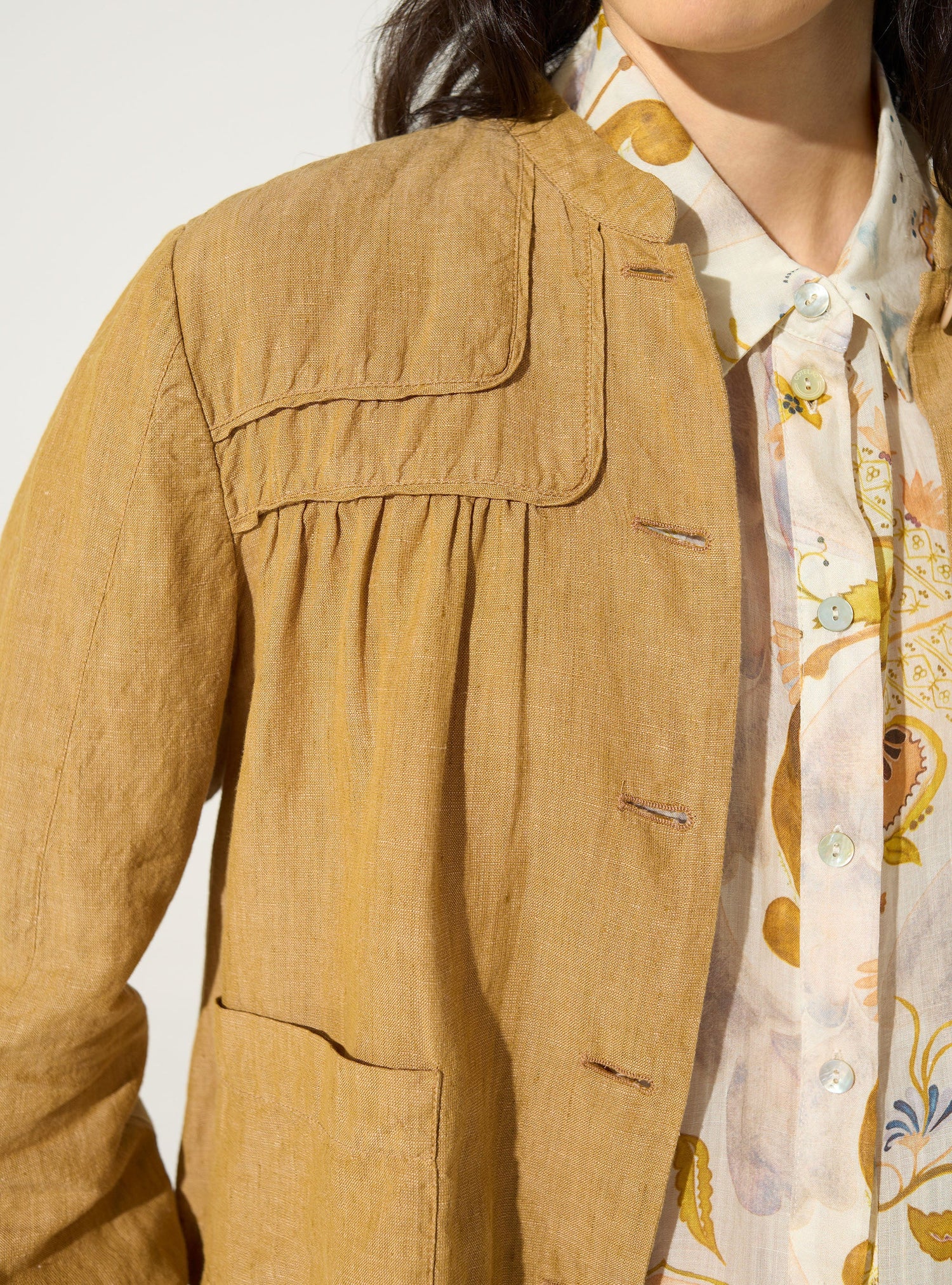 Veste ample en lin et coton marron