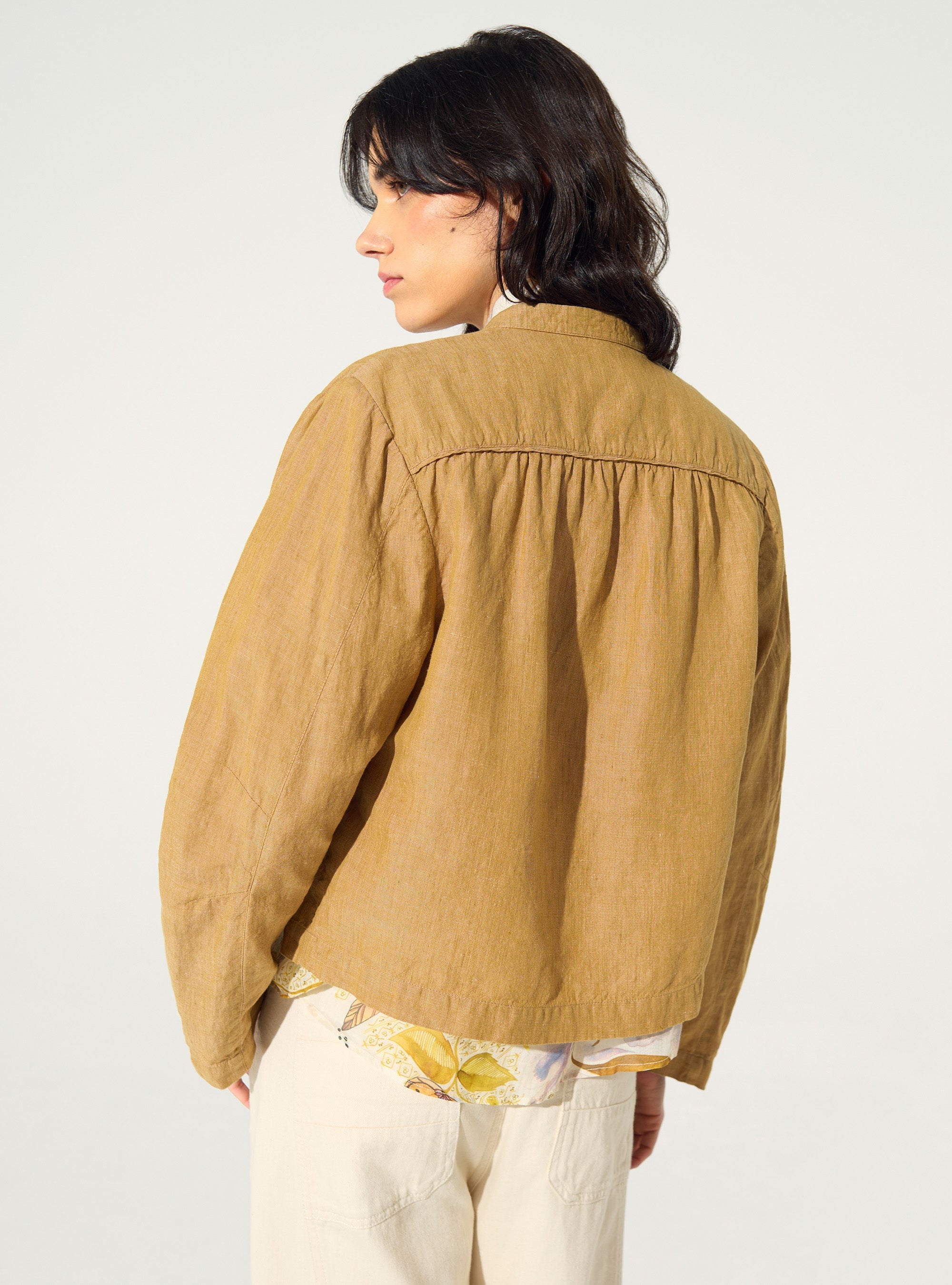 Veste ample en lin et coton marron