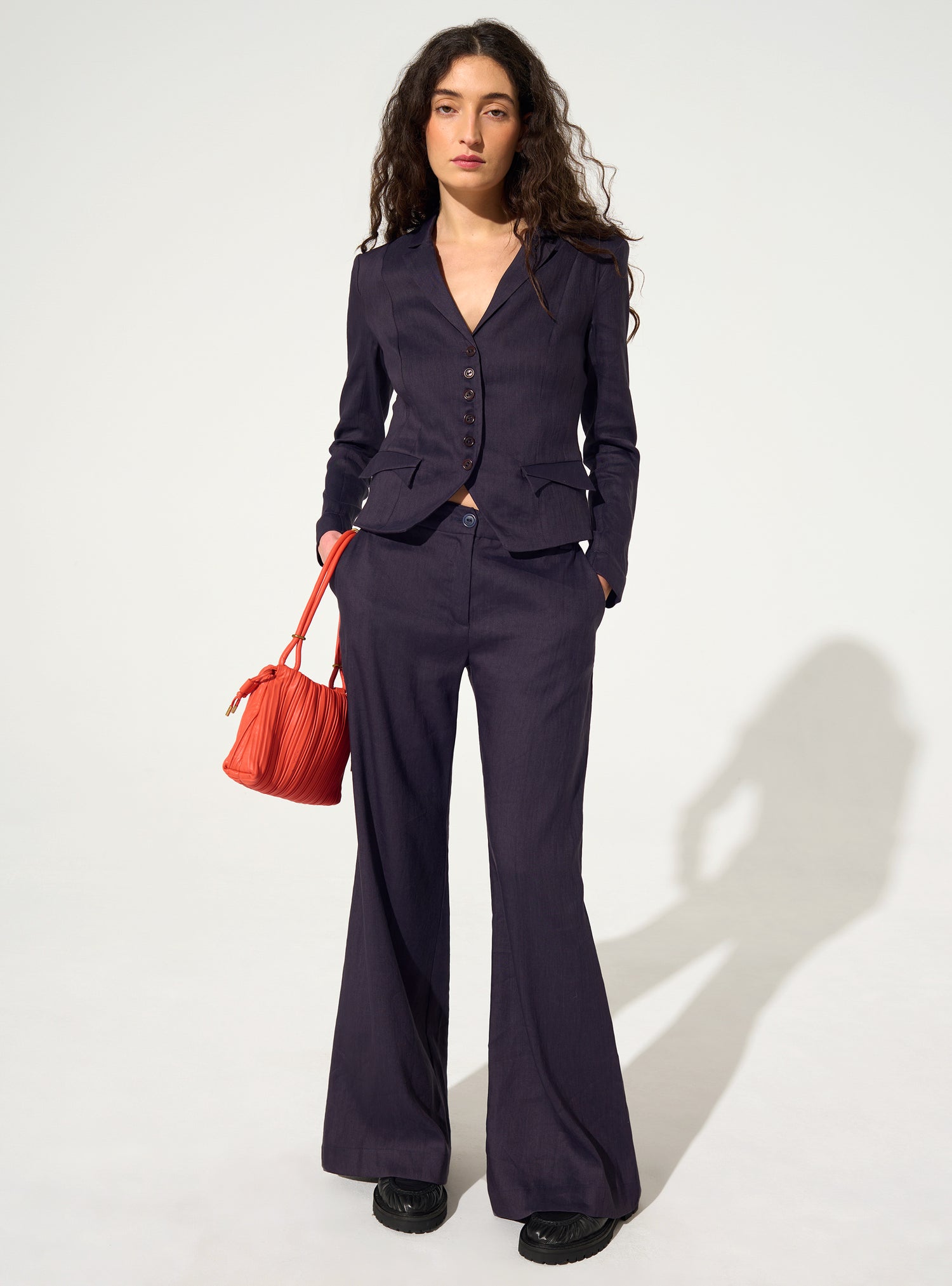 Veste ajustée imprimée en lin violet