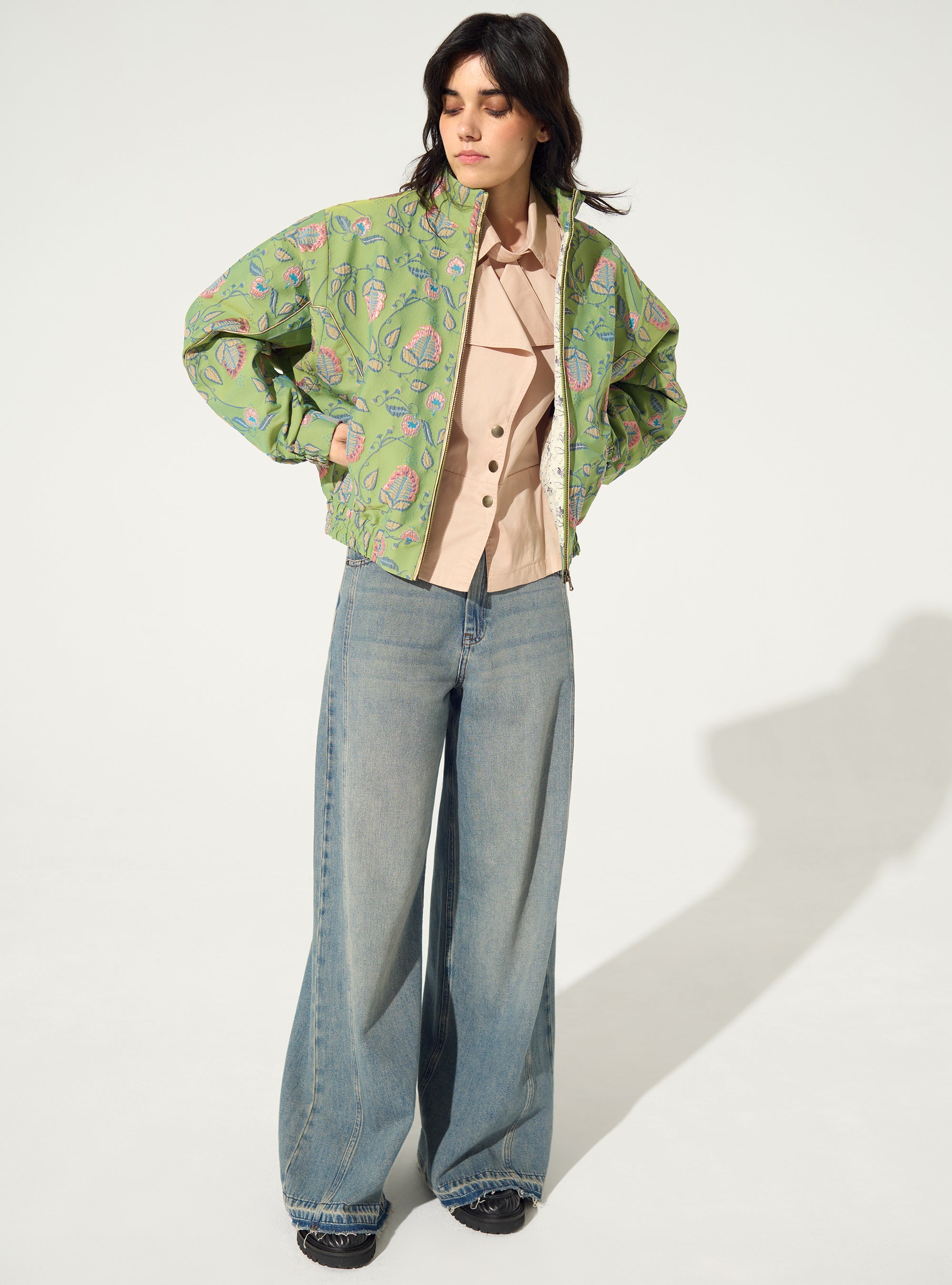 Oversized-Jacke mit grünem Print