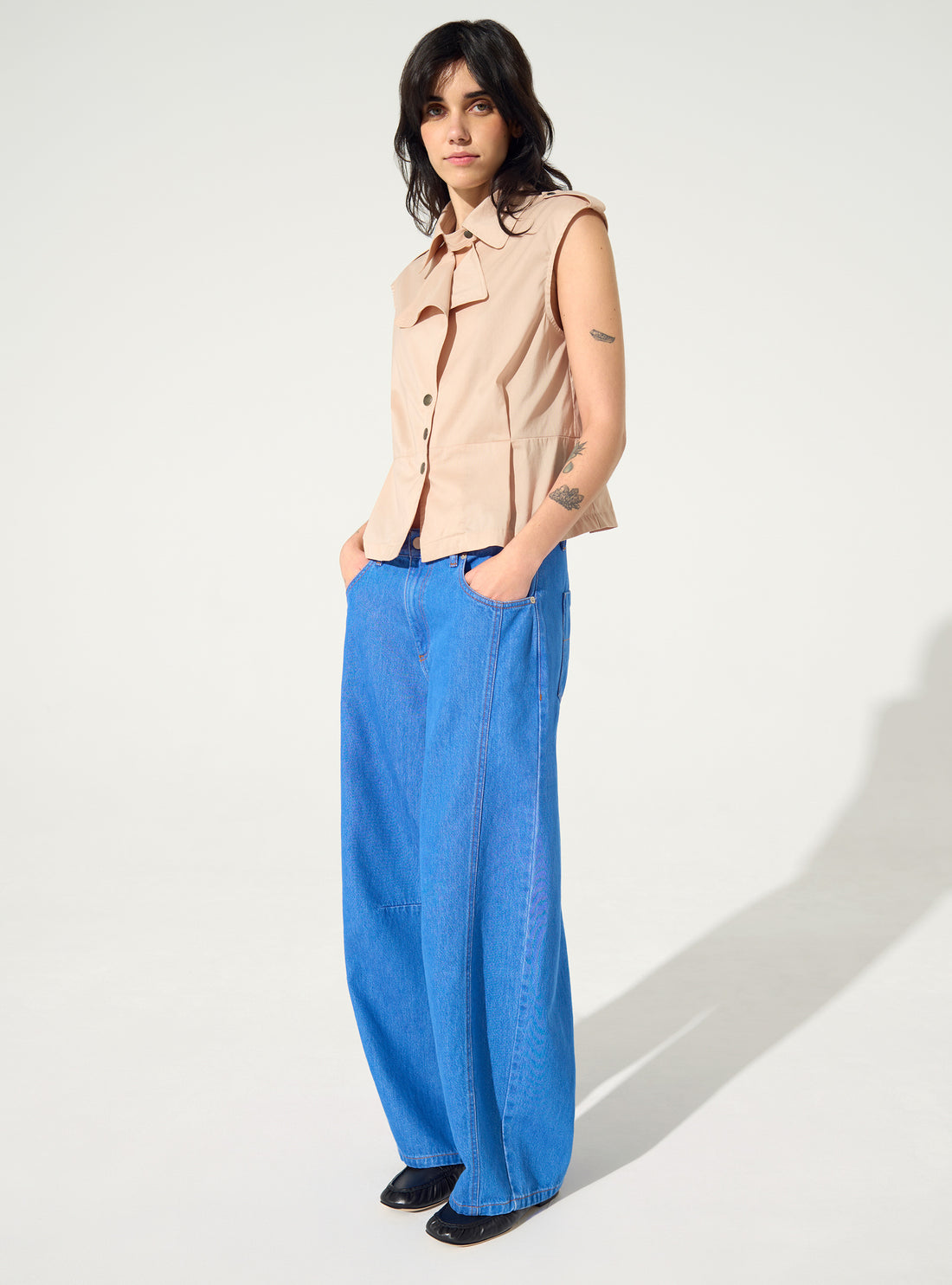 Jean barrel en coton bleu