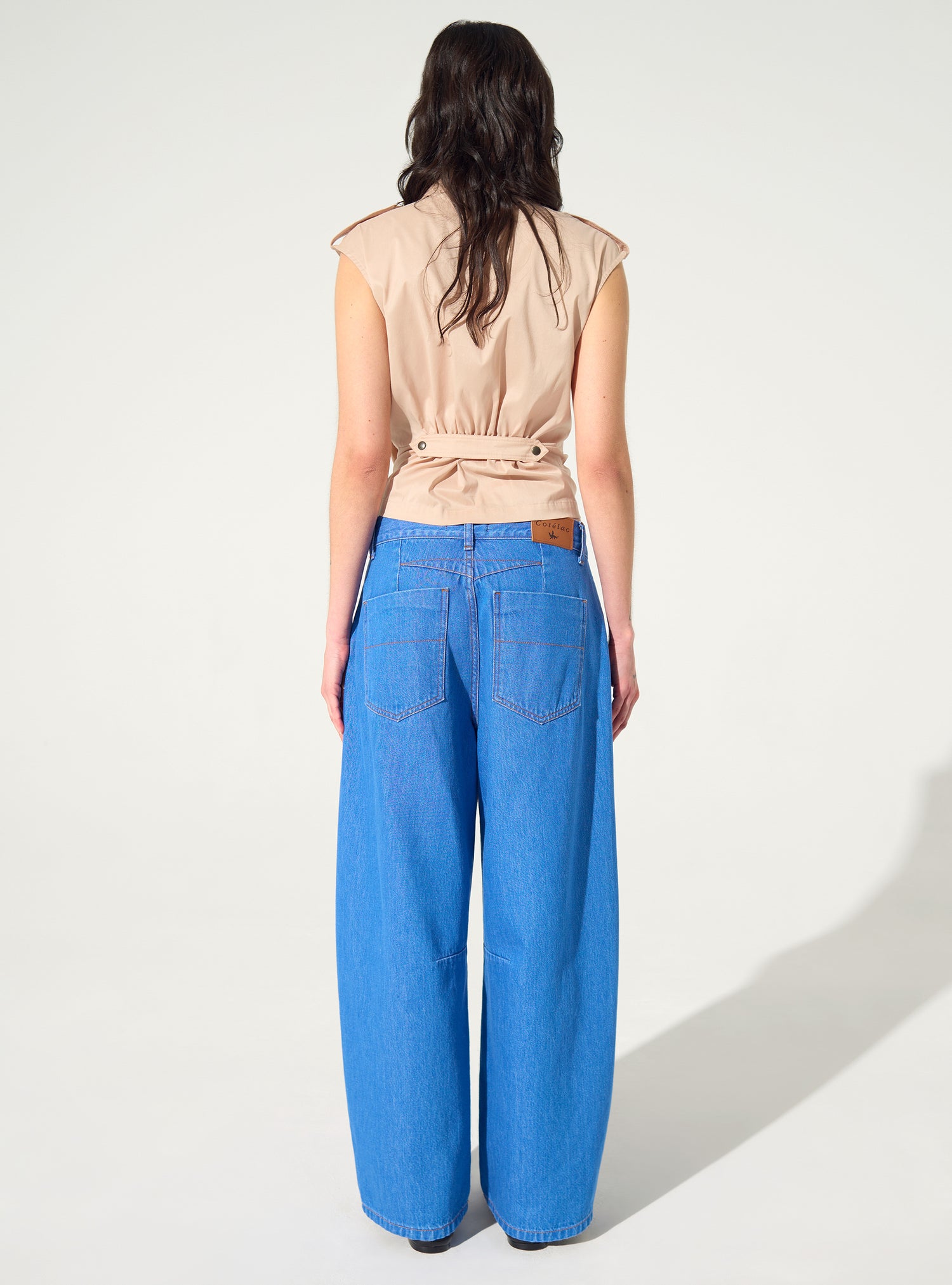 Jean barrel en coton bleu