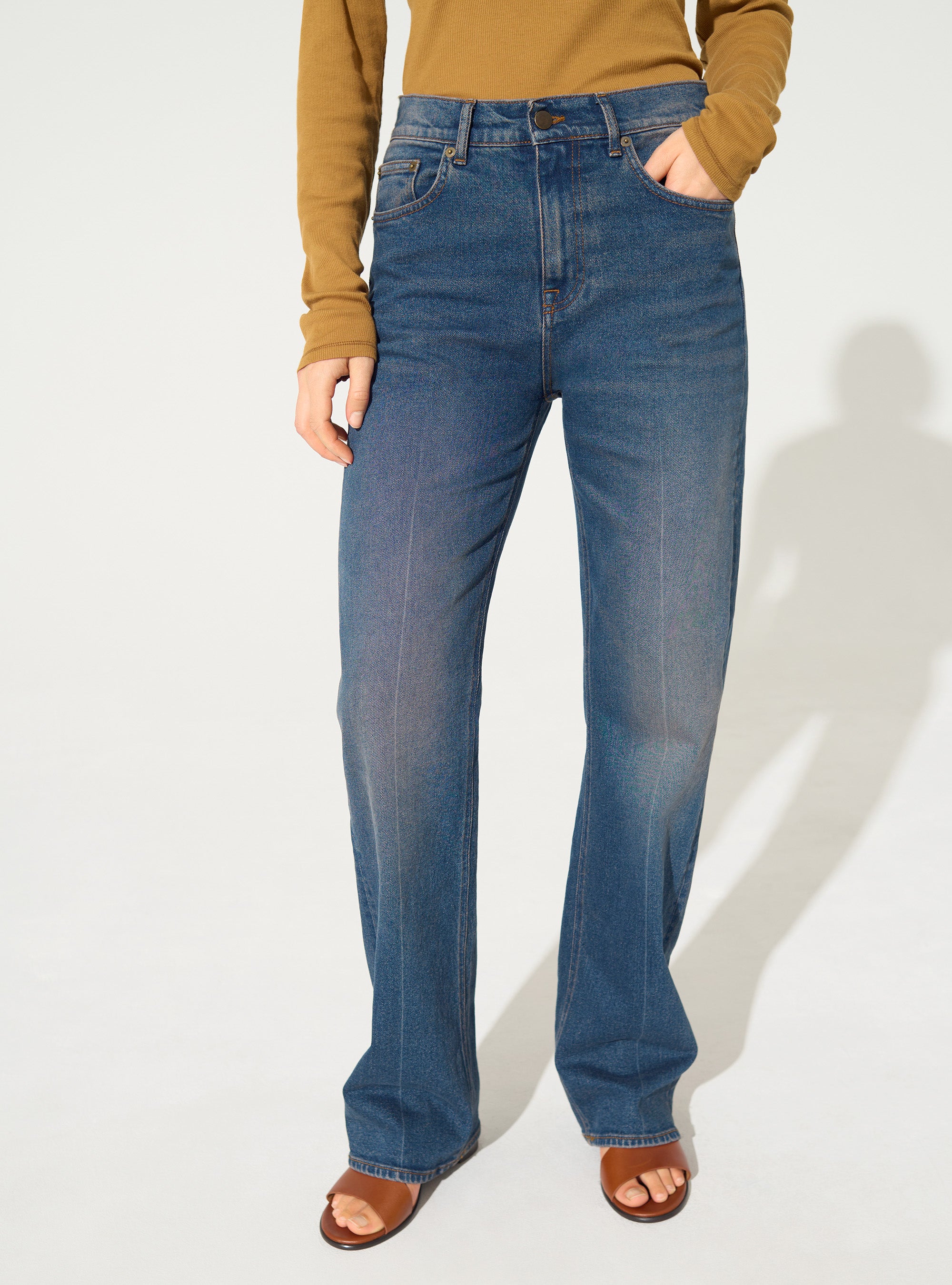 blue cotton flare jeans