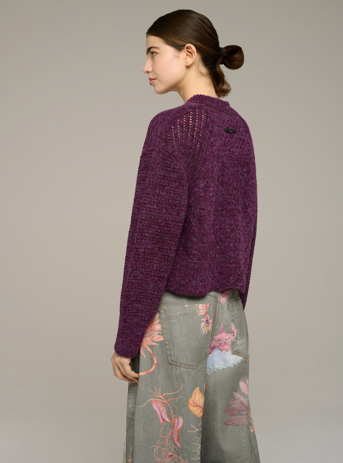 Cardigan col rond ajusté manches longues en maille ajourée