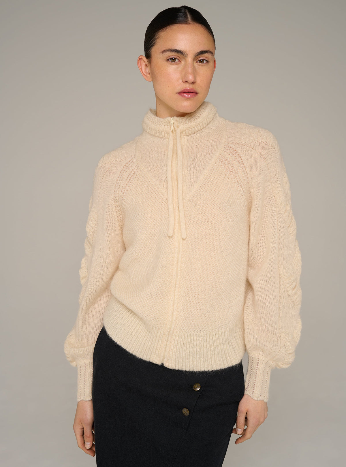 Cotélac cardigan zippé col montant manches longues