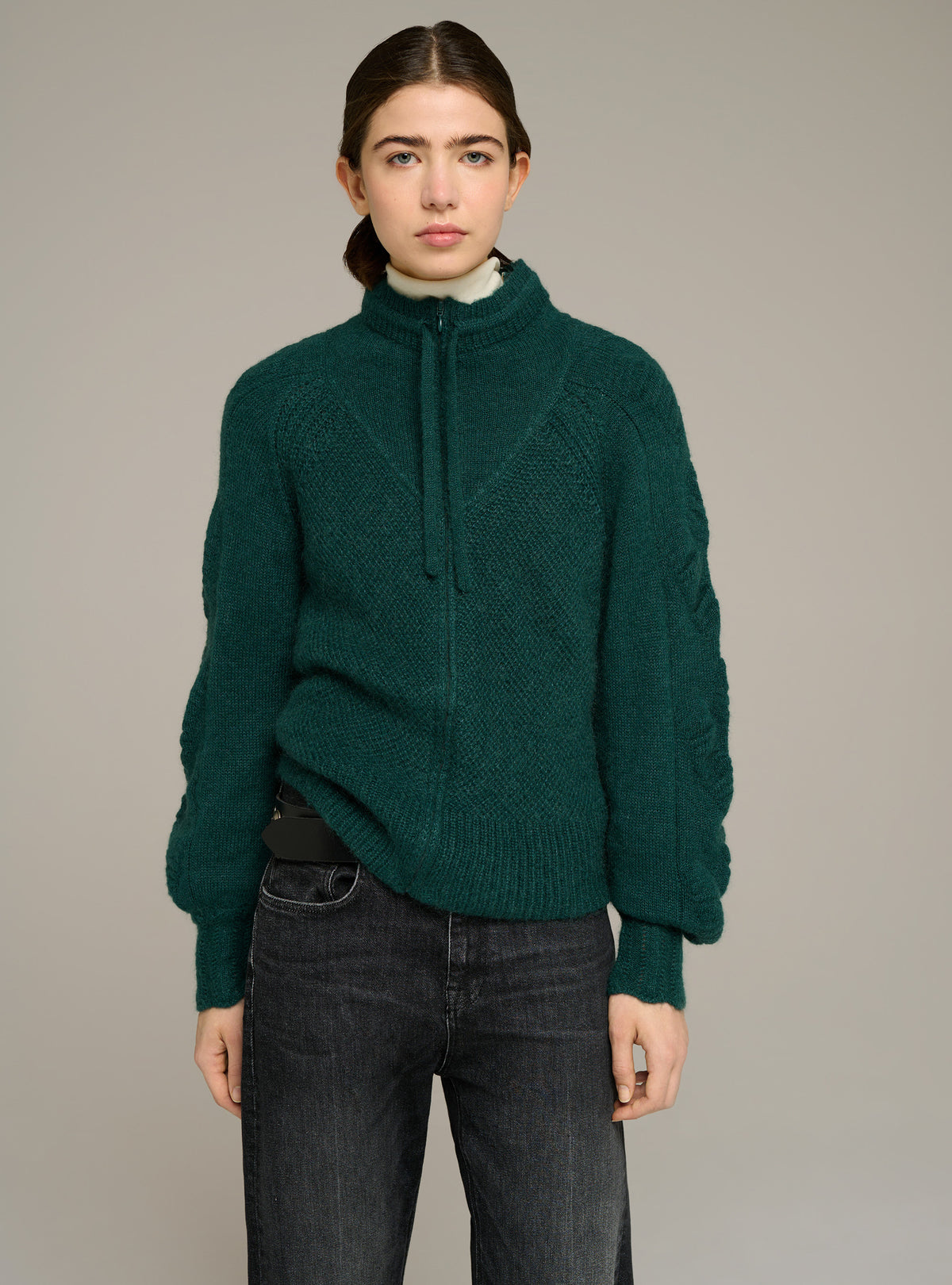 Cardigan zippé col montant manches longues