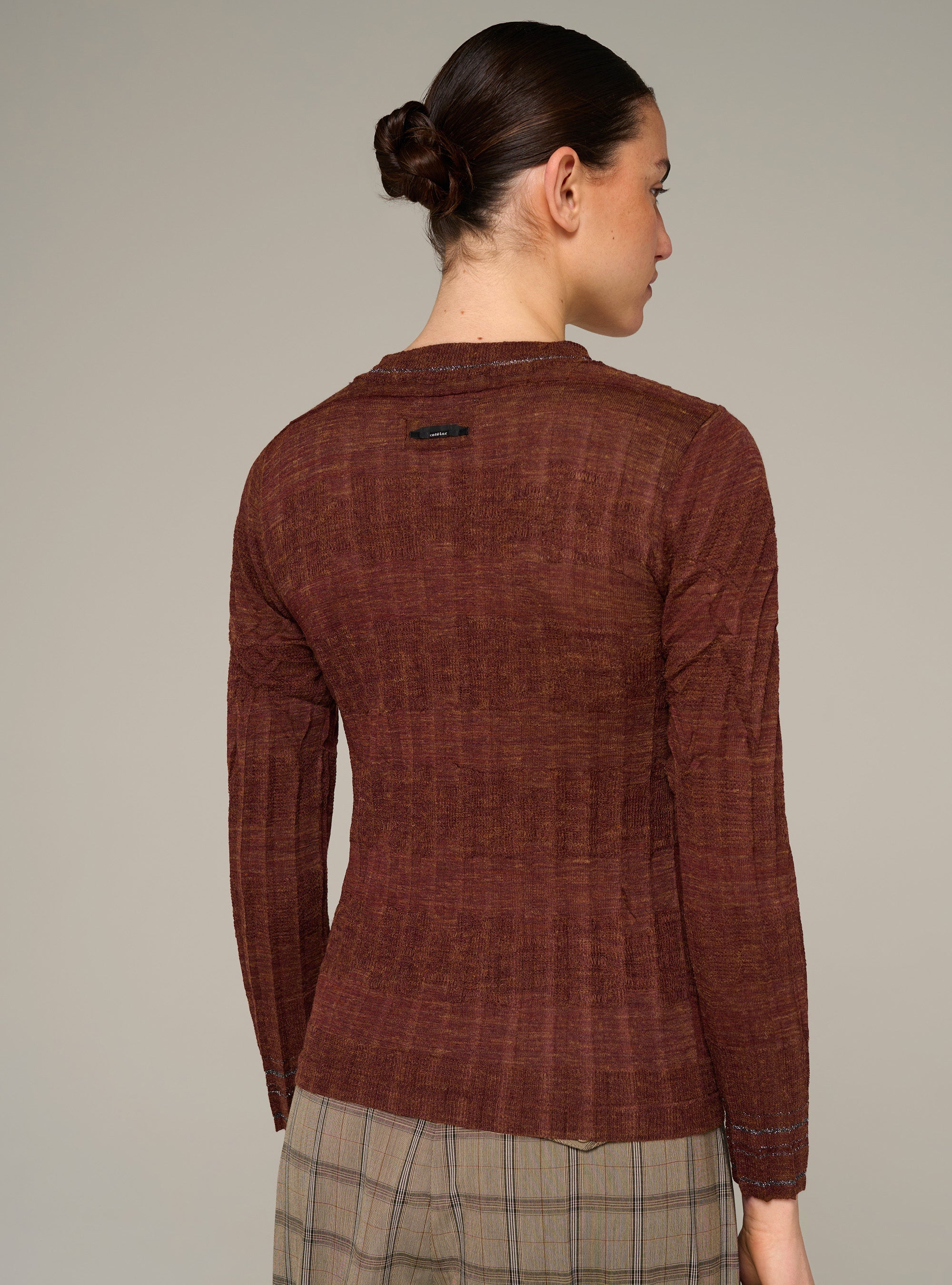Cotélac pull plissé col rond ajusté manches longues