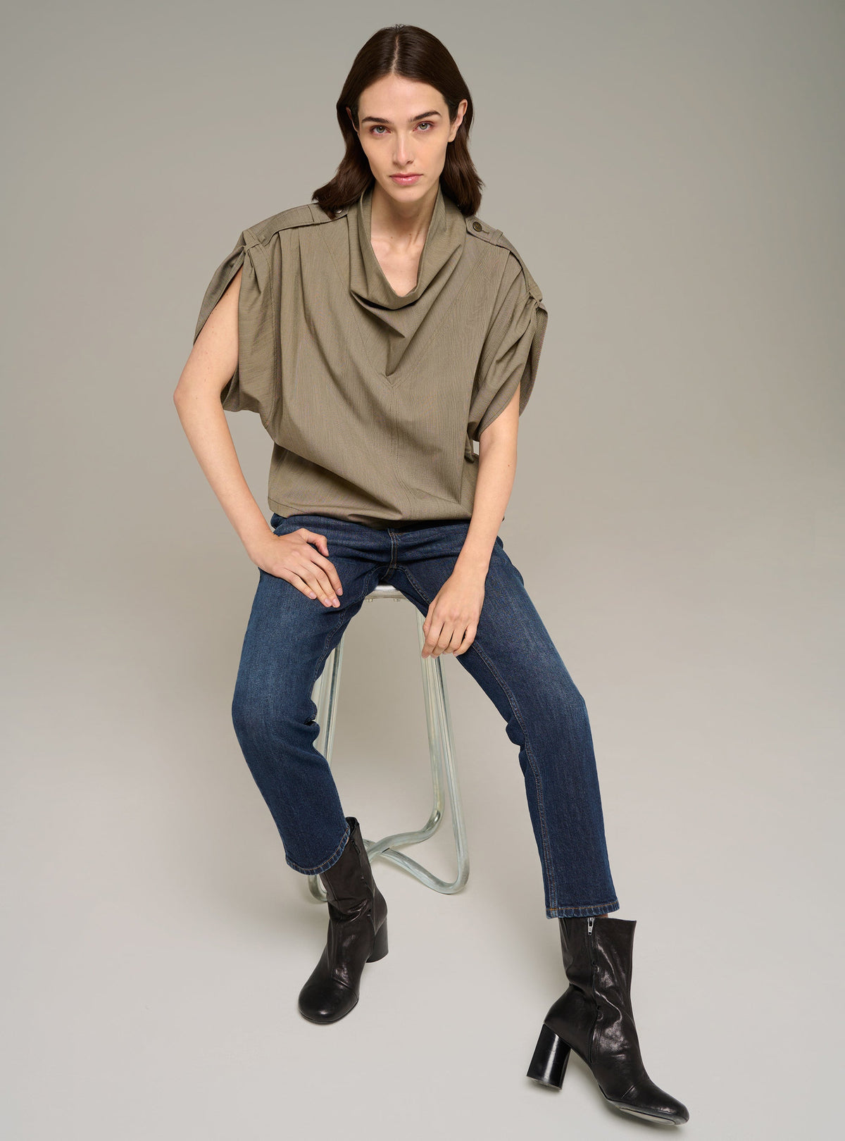 Cotélac blouse oversize col bénitier manches courtes à rayures