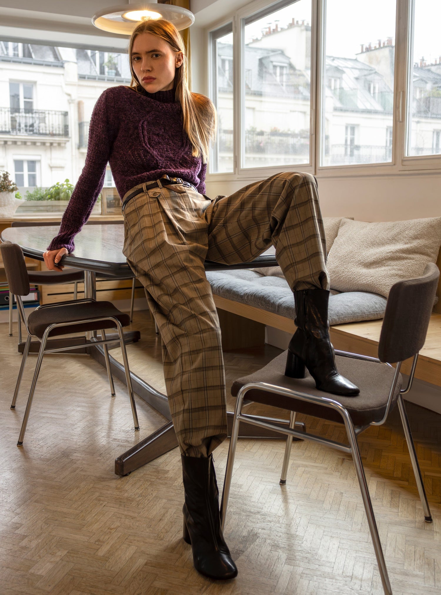 Pantalon carrotte à carreaux Cotélac 